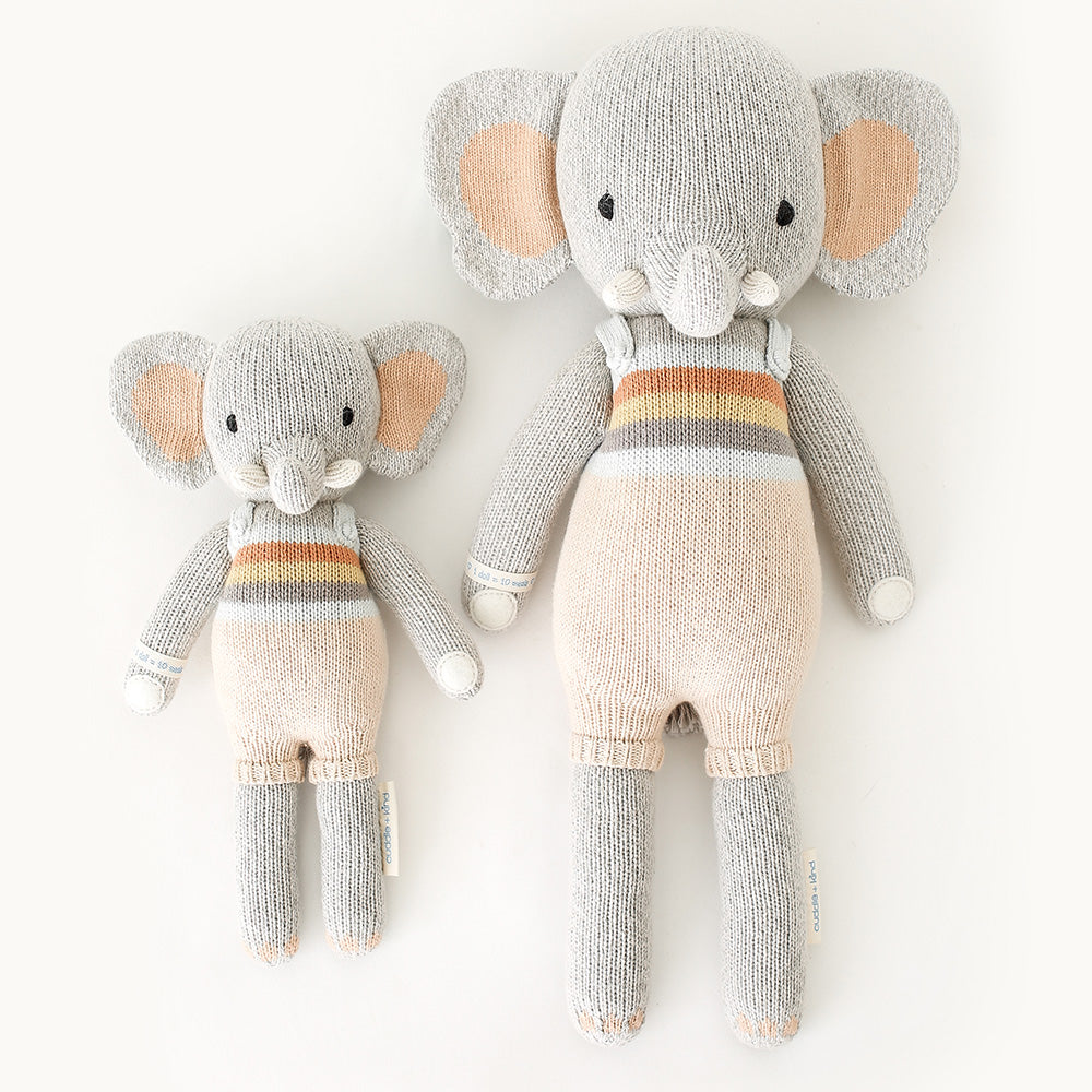 Hand Knit Doll - Evan the Elephant | Soft & Cuddly Stuffed Animal Toy for Kids, Nursery Decor, Baby Shower Gift, Unique Handmade Plushie