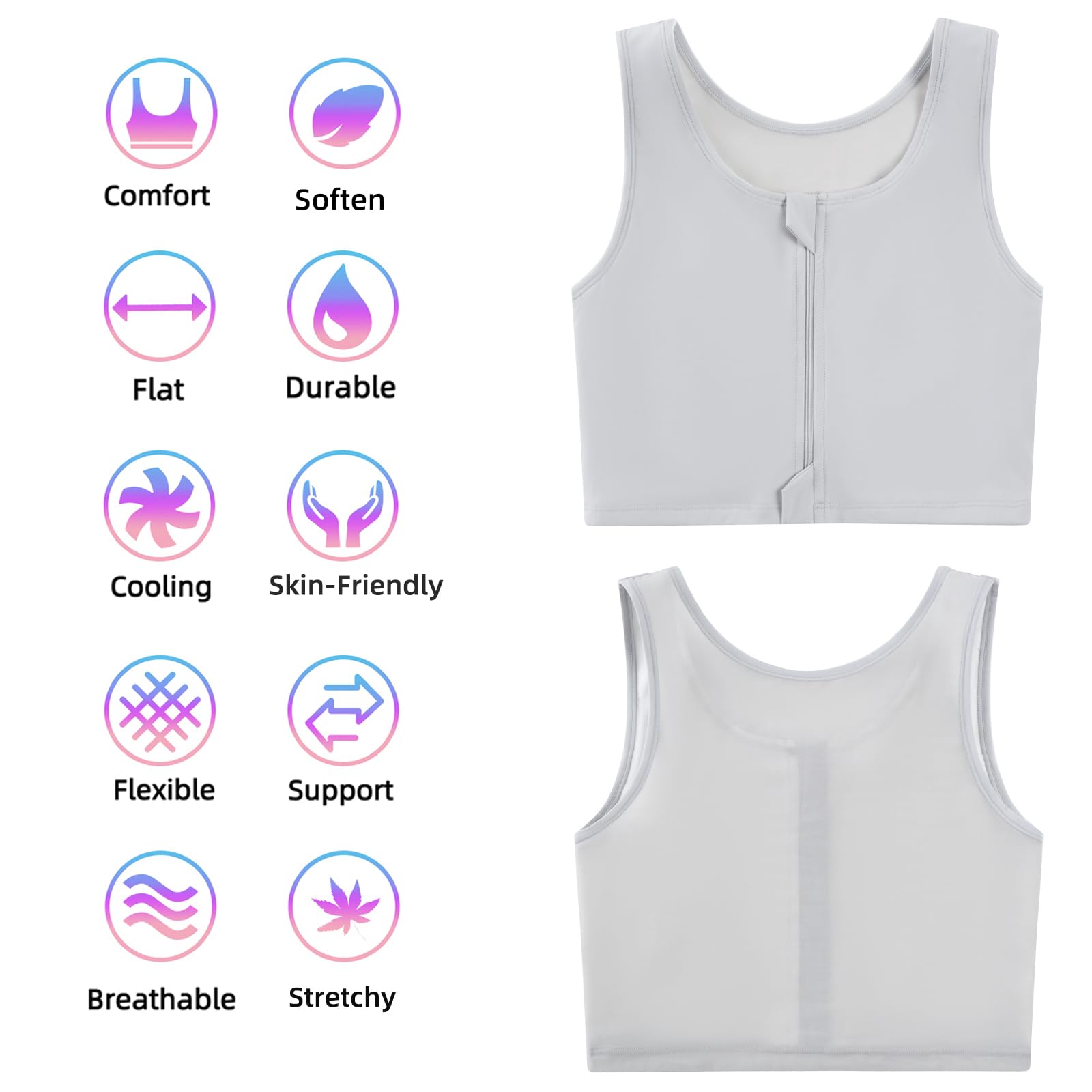 FTM Chest Binder for Transgender Men - Breathable Half Zip Up Binder for Binding & Compression - Perfect for Everyday Wear, Workouts & Gender Affirming Clothing