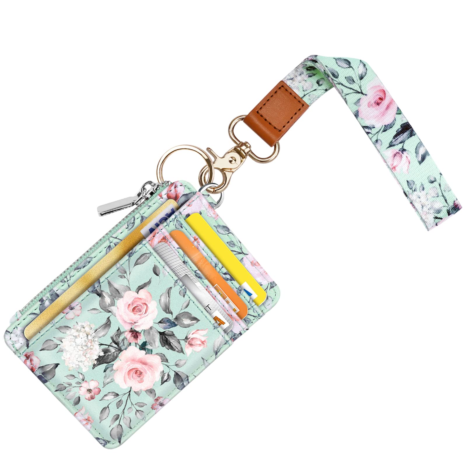 Waveyu Women's Wrist Lanyard with ID Holder - 6 Card Slots & Zipper Pocket for Work & Travel