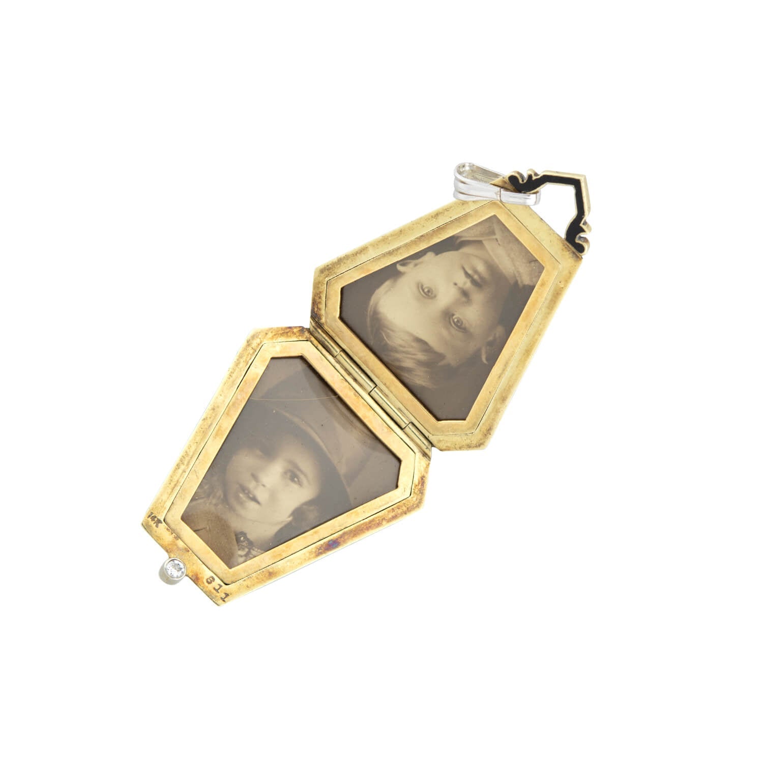 Vintage Art Deco 14K Gold & Platinum Diamond Enamel Locket Pendant Necklace - Perfect for Weddings, Anniversaries & Special Occasions
