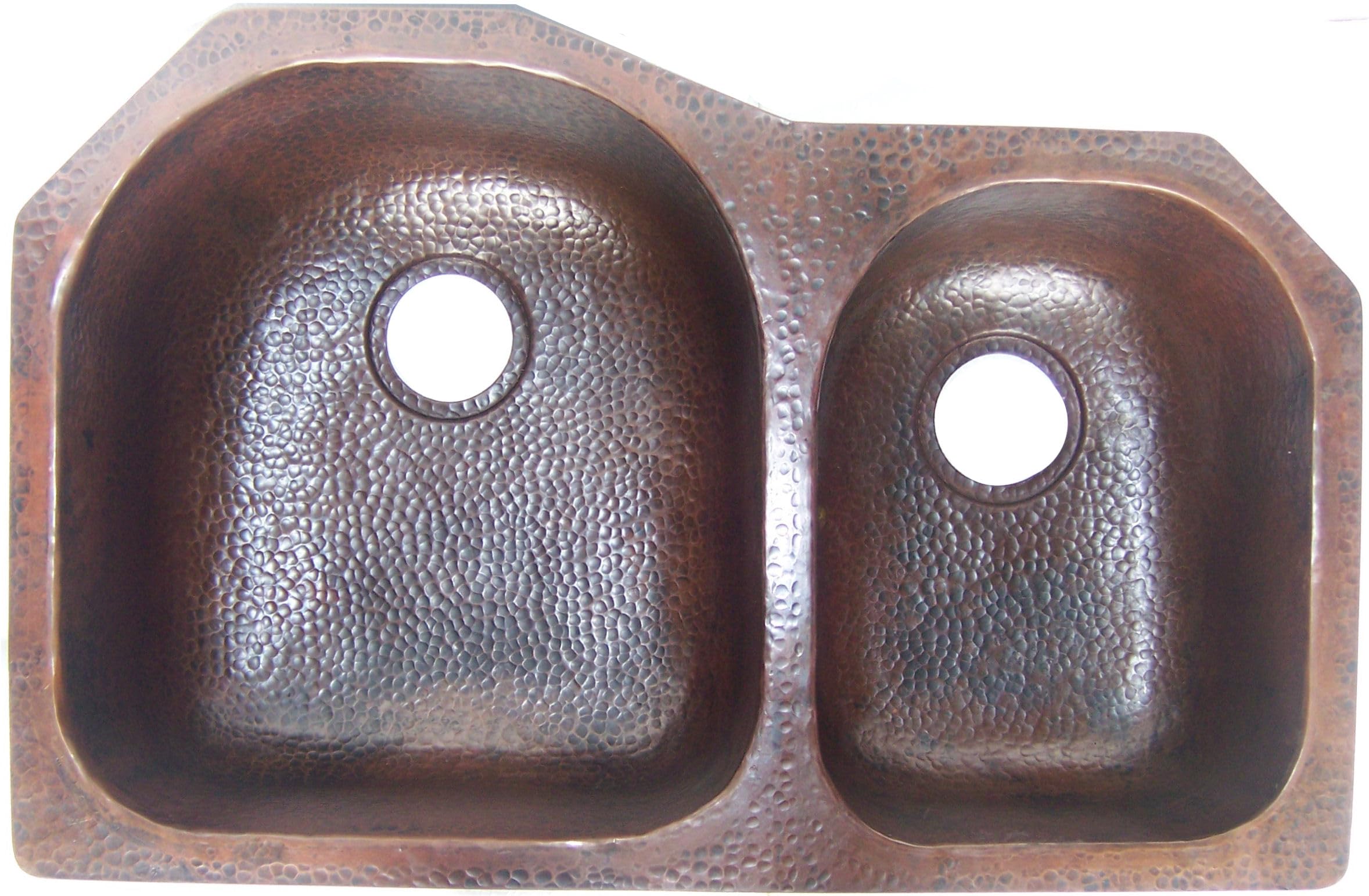 Premium Double Bowl Hammered Copper Kitchen Sink with Bottom Rounded Design - Perfect for Farmhouse, Rustic, and Modern Kitchen Styles