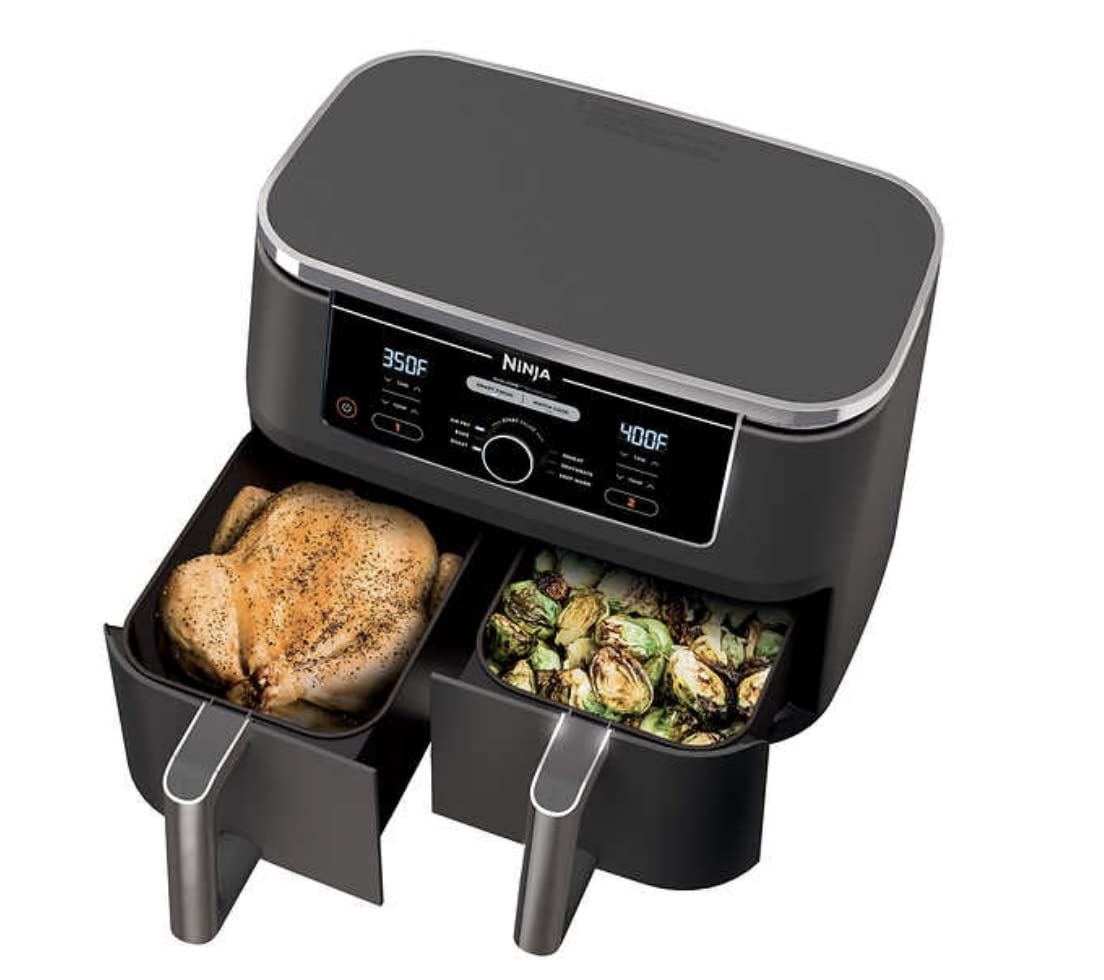 Ninja Foodi 6-in-1 10-Quart XL DualZone Air Fryer with 2 Independent Baskets - Smart Finish, Match Cook, Roast, Broil & Dehydrate - Perfect for Family Dinners, Meal Prep & Healthy Cooking (Model AD350CO)