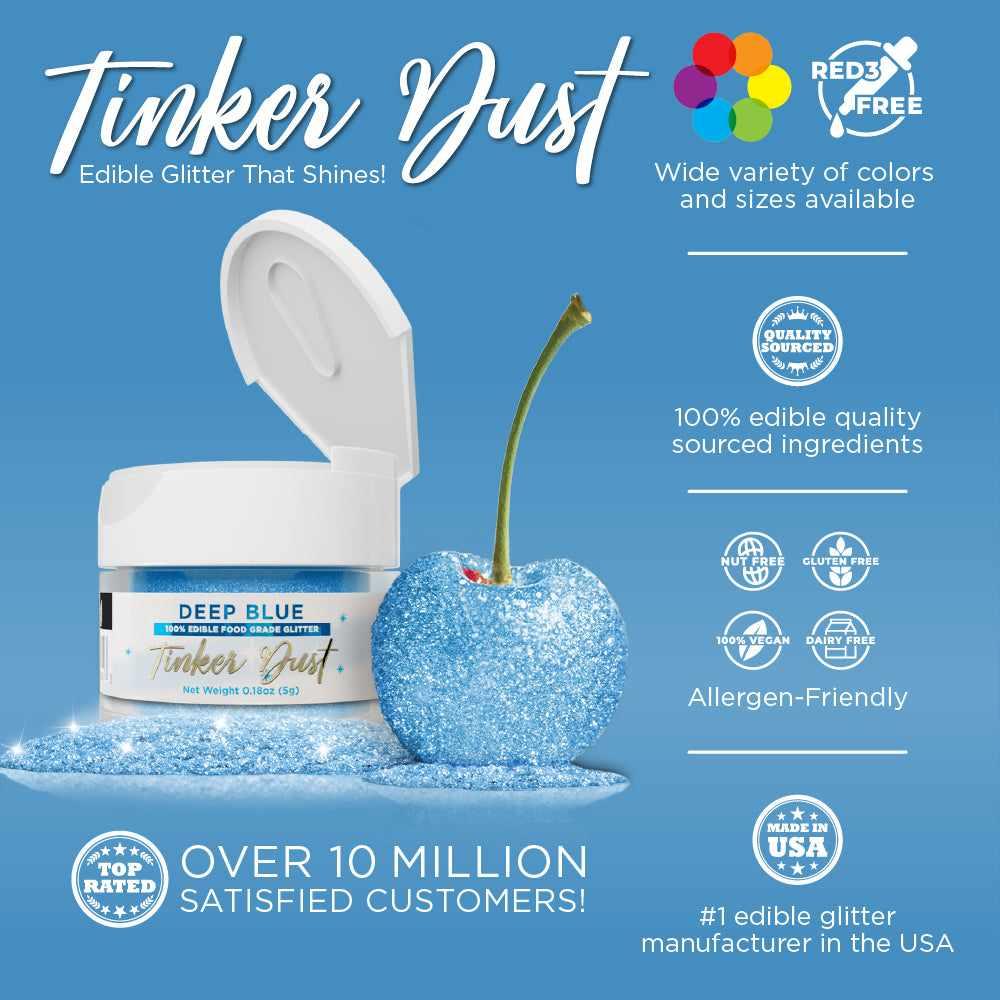 Deep Blue Edible Glitter for Baking & Cake Decorating - Tinker Dust® 5g Food Grade Sparkle Dust | Perfect for Cupcakes, Cookies, Cocktails & DIY Crafts