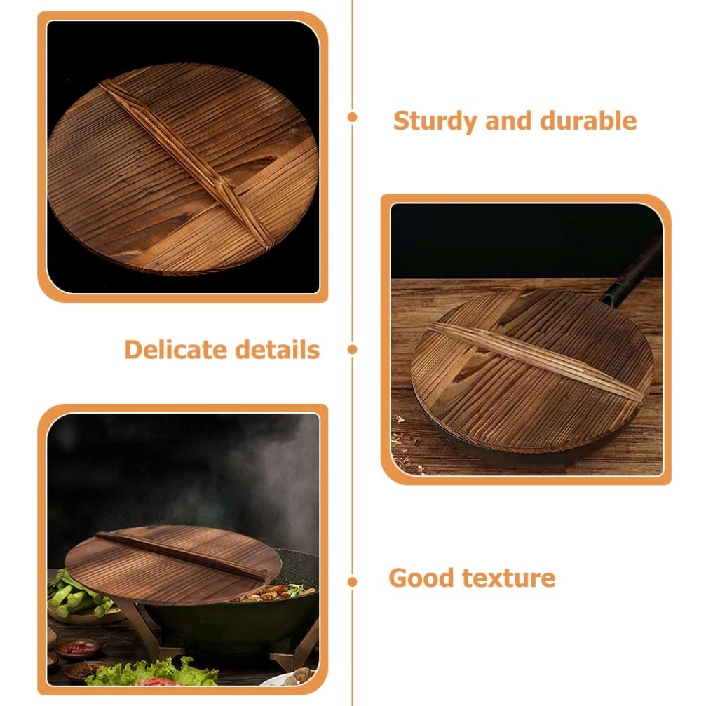 **ERINGOGO 12.6-Inch Wooden Otoshibuta Lid for Cast Iron Wok, Fry Pan & Skillet – 32cm Diameter with Handle – Durable Kitchen Tool Accessory for Simmering, Steaming & Braising**