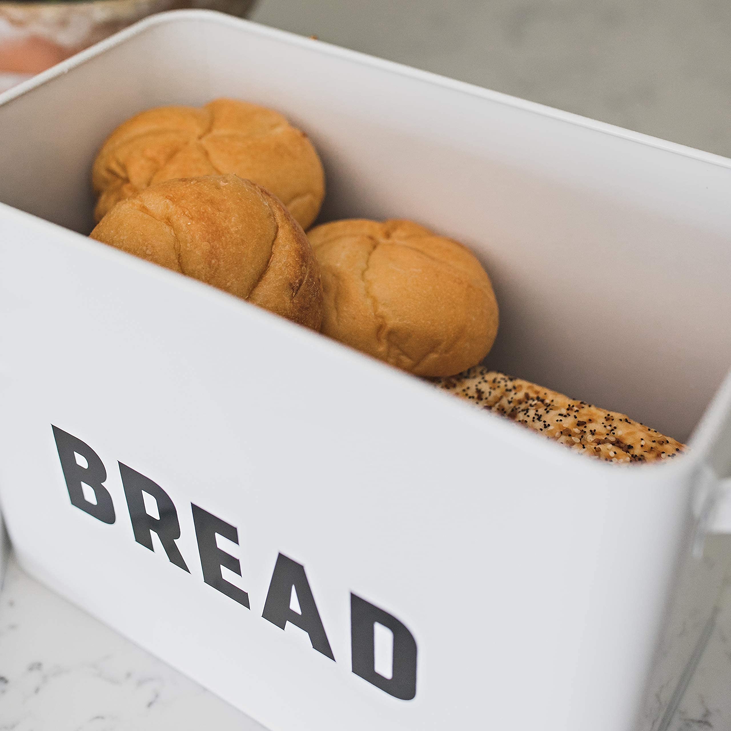 Premium White Metal Bread Box - Airtight Food Storage Container for Kitchen & Pantry Organization | Perfect for Bread, Cookies, Pastries & Baking Supplies | Rustproof & Durable Home Decor Solution