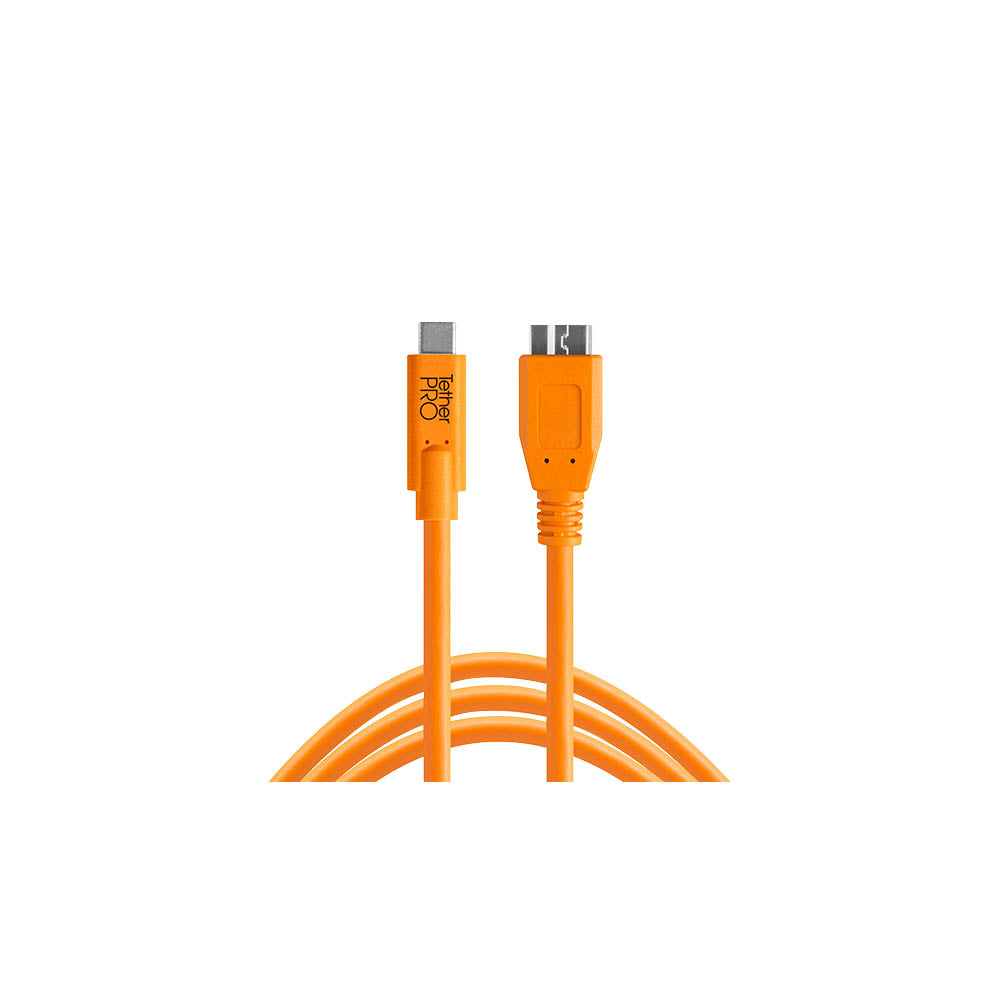 TetherPro 15ft USB C to USB 3.0 Micro B Cable - High Visibility Orange Nylon Braided Charging Cord for DSLR Cameras, Hard Drives & Android Devices - Durable Fast Charging & Data Sync Cable for Photographers & Tech Enthusiasts