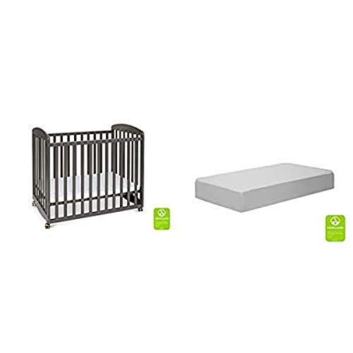 DaVinci Alpha Mini Rocking Crib in Slate Gray - Complete Slumber Mini Crib Mattress Included | Compact Nursery Furniture for Small Spaces, Baby Bedroom & Travel | Safe & Comfortable Infant Sleep Solution