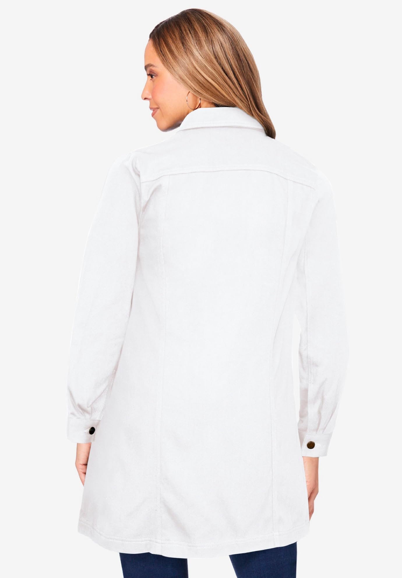 Jessica London Women's Plus Size Long Denim Jacket - Oversized Distressed Jean Coat for Casual Outfits & Layering | Perfect for Fall, Spring & Outdoor Activities