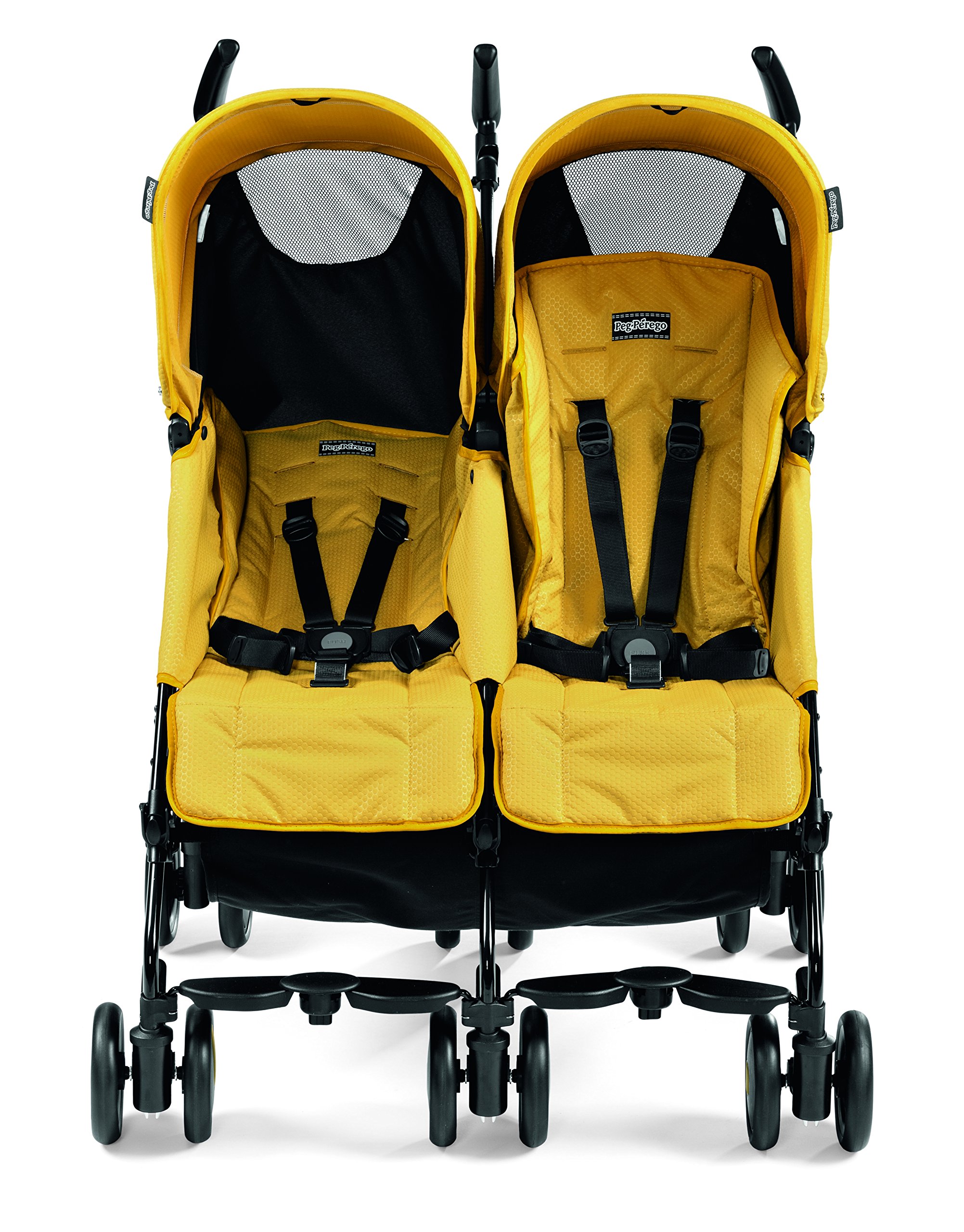 Peg Perego Pliko Mini Twin Baby Stroller - Lightweight Compact Double Stroller for Twins, Yellow | Perfect for Travel, Shopping & Everyday Use with Toddlers