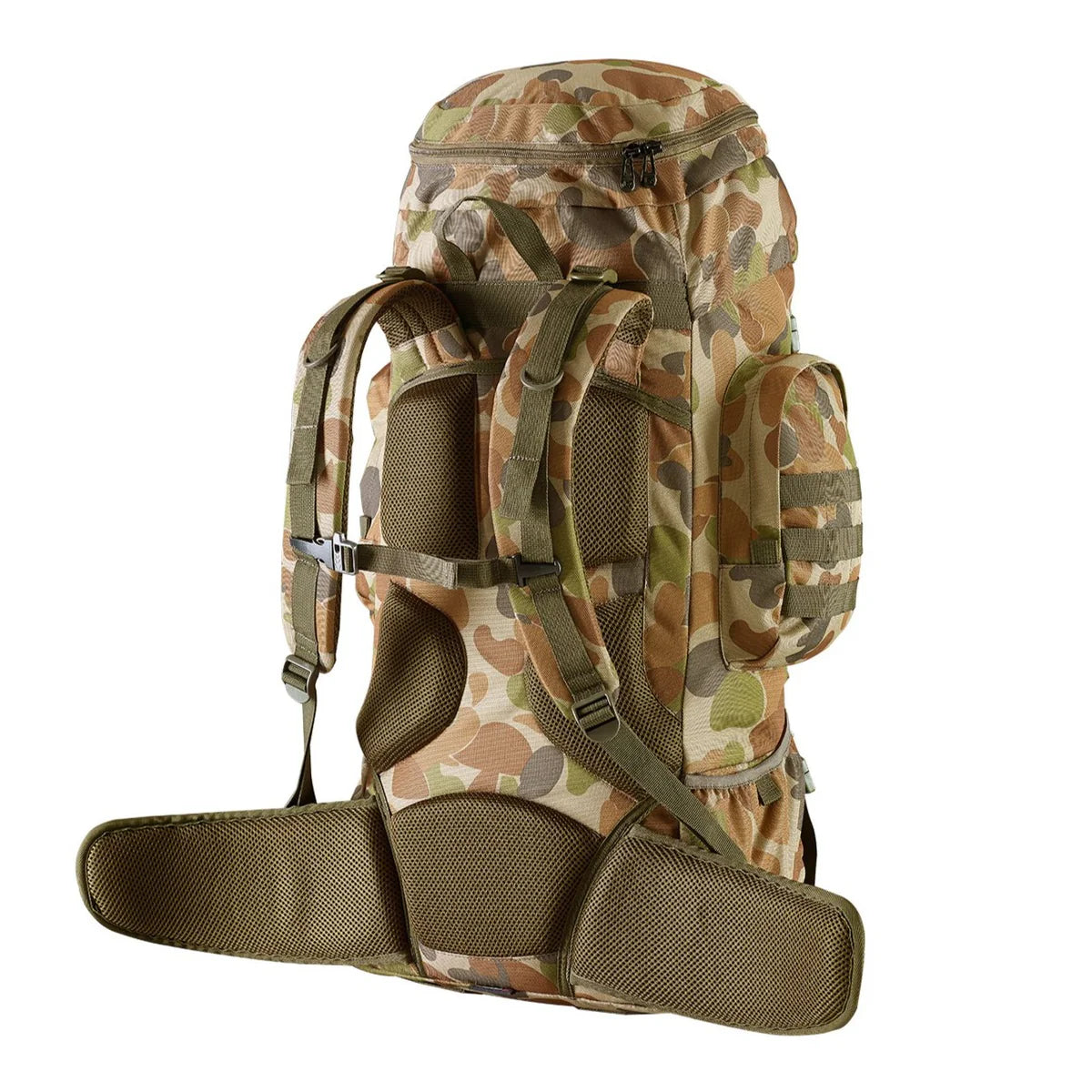 Caribee 6942 Platoon 70L Travel Hiking Backpack - 70L Large Capacity Military Style Auscam Camouflage Pack for Outdoor Camping, Trekking & Adventure Travel