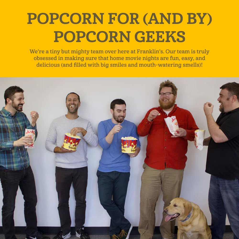 **Franklin's Gourmet Popcorn Kit - Stovepop Popcorn Maker with 13.5 oz Organic Popcorn Kernels, 8 oz Butter Flavored Salt & 14 oz Butter Flavored Coconut Oil - Perfect for Movie Nights, Parties & Family Snacking**