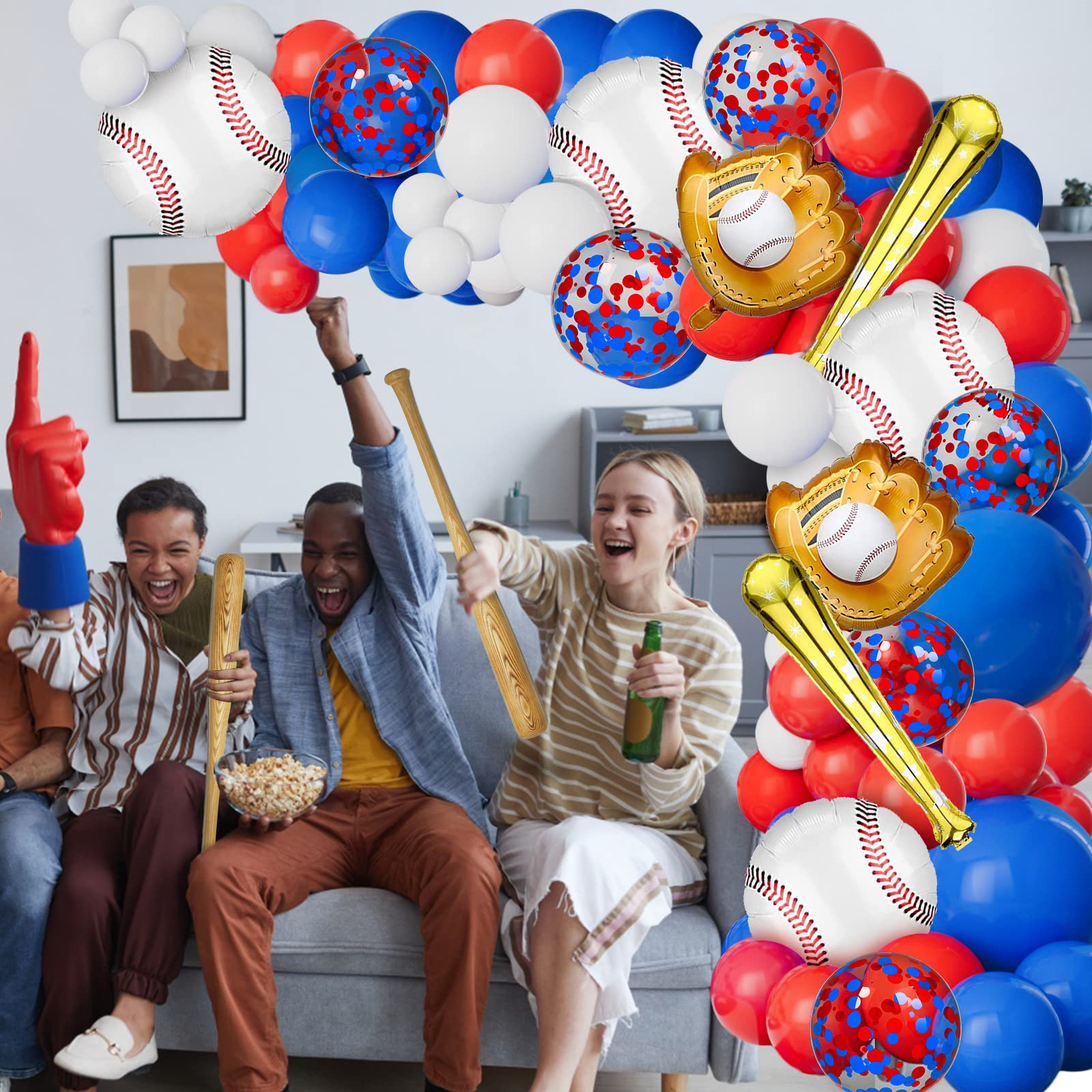 AobkDeco Baseball Balloon Garland Arch Kit - 113pcs Red White Blue Confetti Latex & Foil Balloons for Baseball Theme Party Decorations, Birthday Supplies, Baby Shower | Perfect for Sports-Themed Celebrations, Game Day Decor, and Team Spirit Events