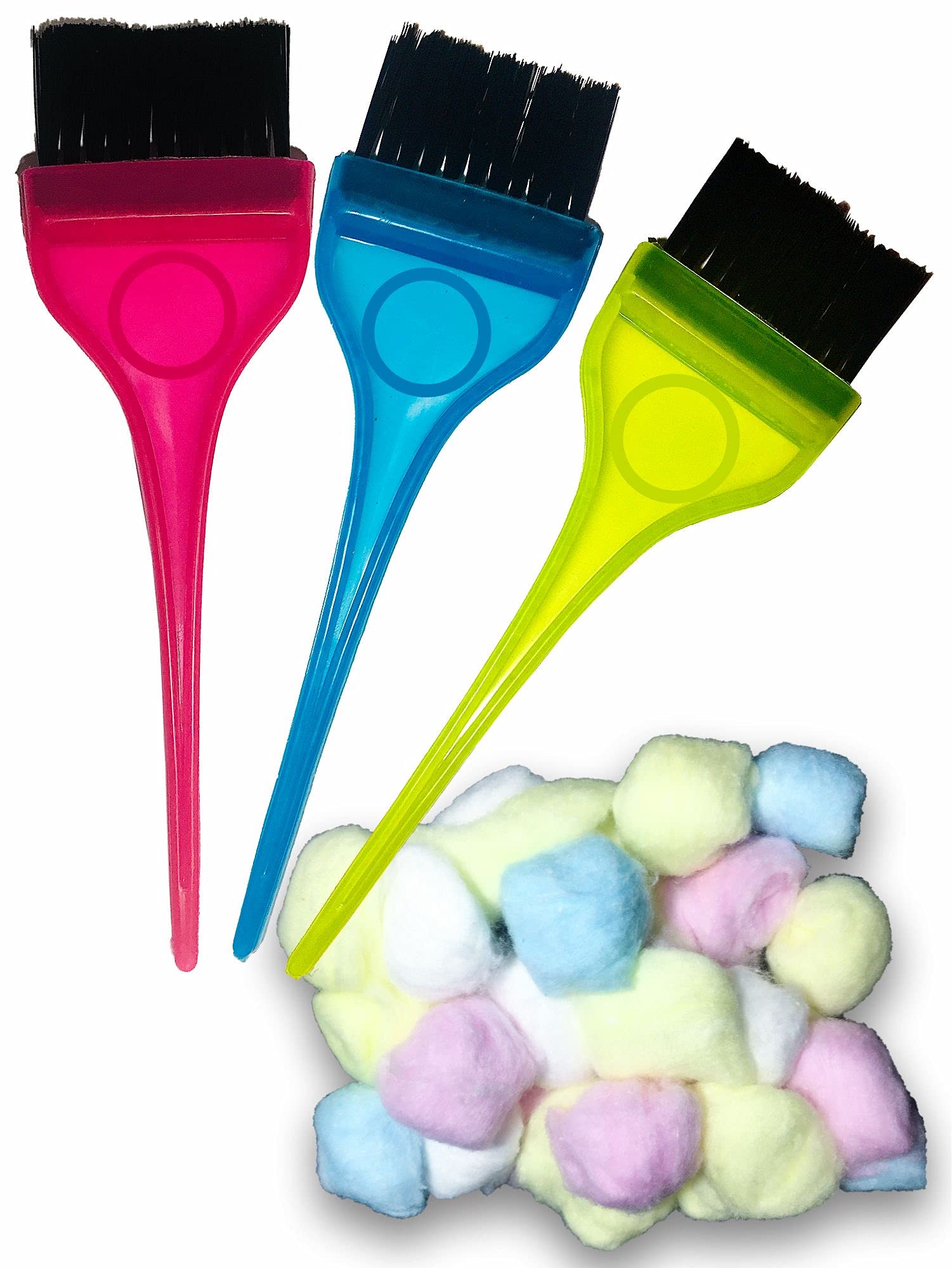 Professional Hair Dye Brush Applicator with Free Cotton Balls - 3 Pack Hair Coloring Kit for Men & Women | Perfect for DIY Salon, At-Home Hair Coloring, and Root Touch-Ups