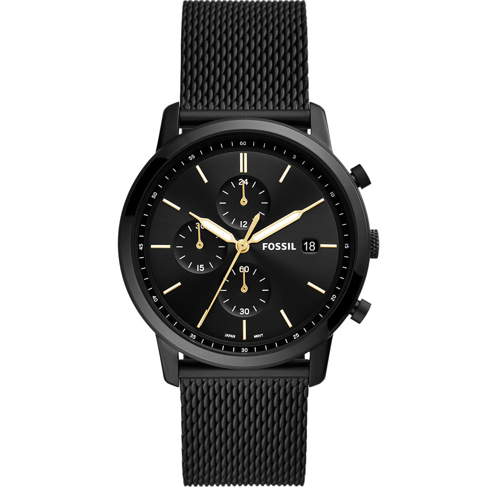 Fossil FS5943 Minimalist Black Stainless Steel Mesh Mens Watch - Slim Design, Water Resistant, Date Window - Perfect for Business, Casual Wear & Everyday Use
