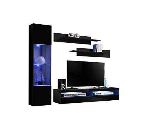 Modern Wall-Mounted TV Stand Entertainment Center with Storage Shelves & LED Lights - G3 35TV Console for Bedroom & Living Room - Black Meble Furniture - Perfect for Home Theater Setup & Space-Saving Organization
