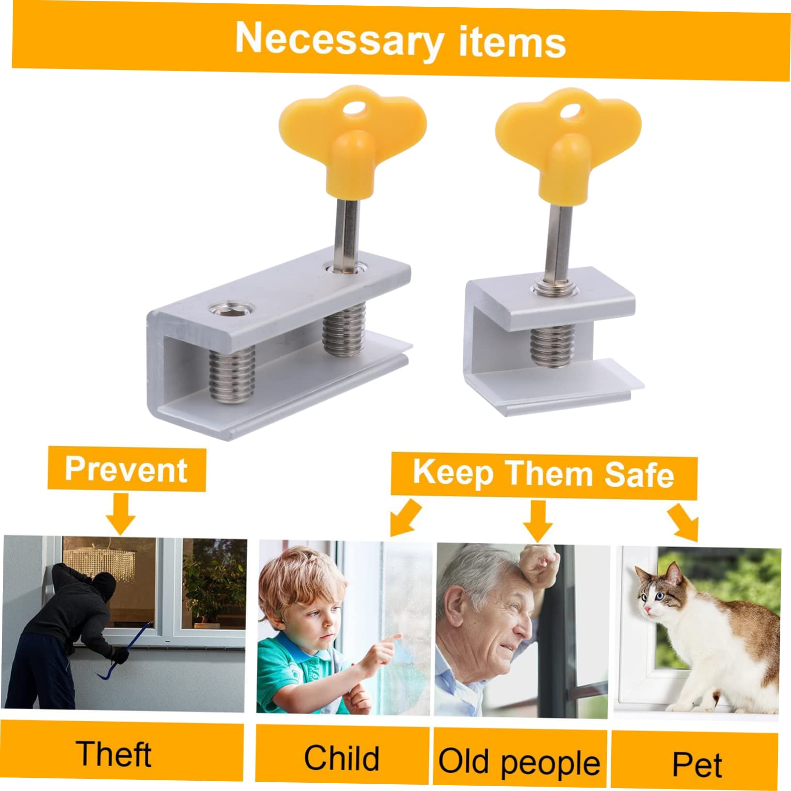 KITANDOVE 4-Pack Sliding Window Security Locks with Keys - Childproof & Burglar Proof for Home & Office Safety - Prevent Falls & Break-Ins - Ideal for Bedrooms, Living Rooms & Basement Windows