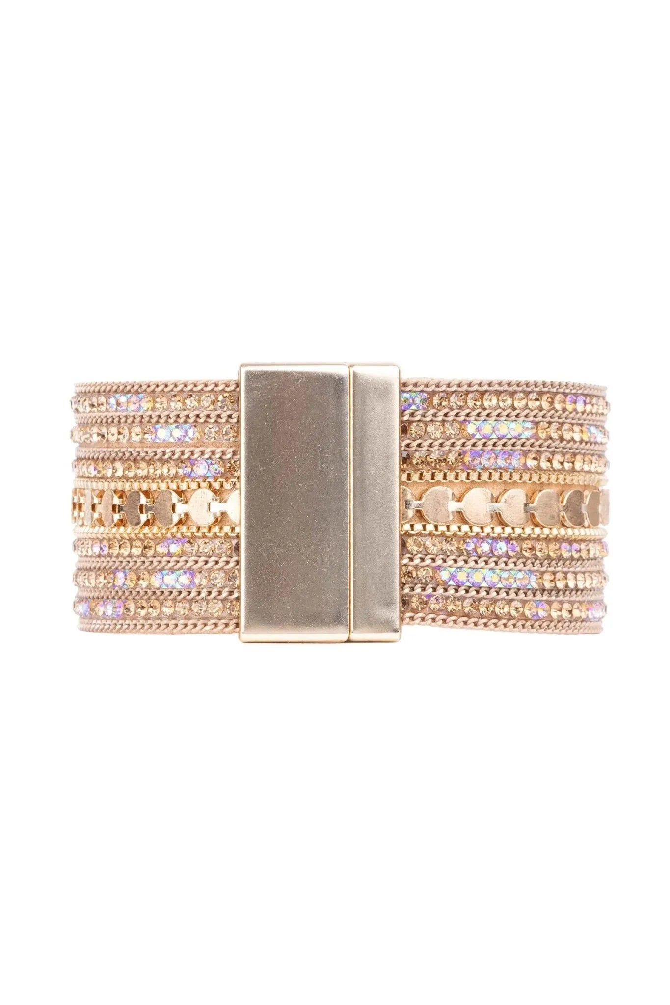 Elegant Faux Suede Gold Crystal Bracelet for Women - Fashion Jewelry Gift for Party, Wedding & Evening Wear