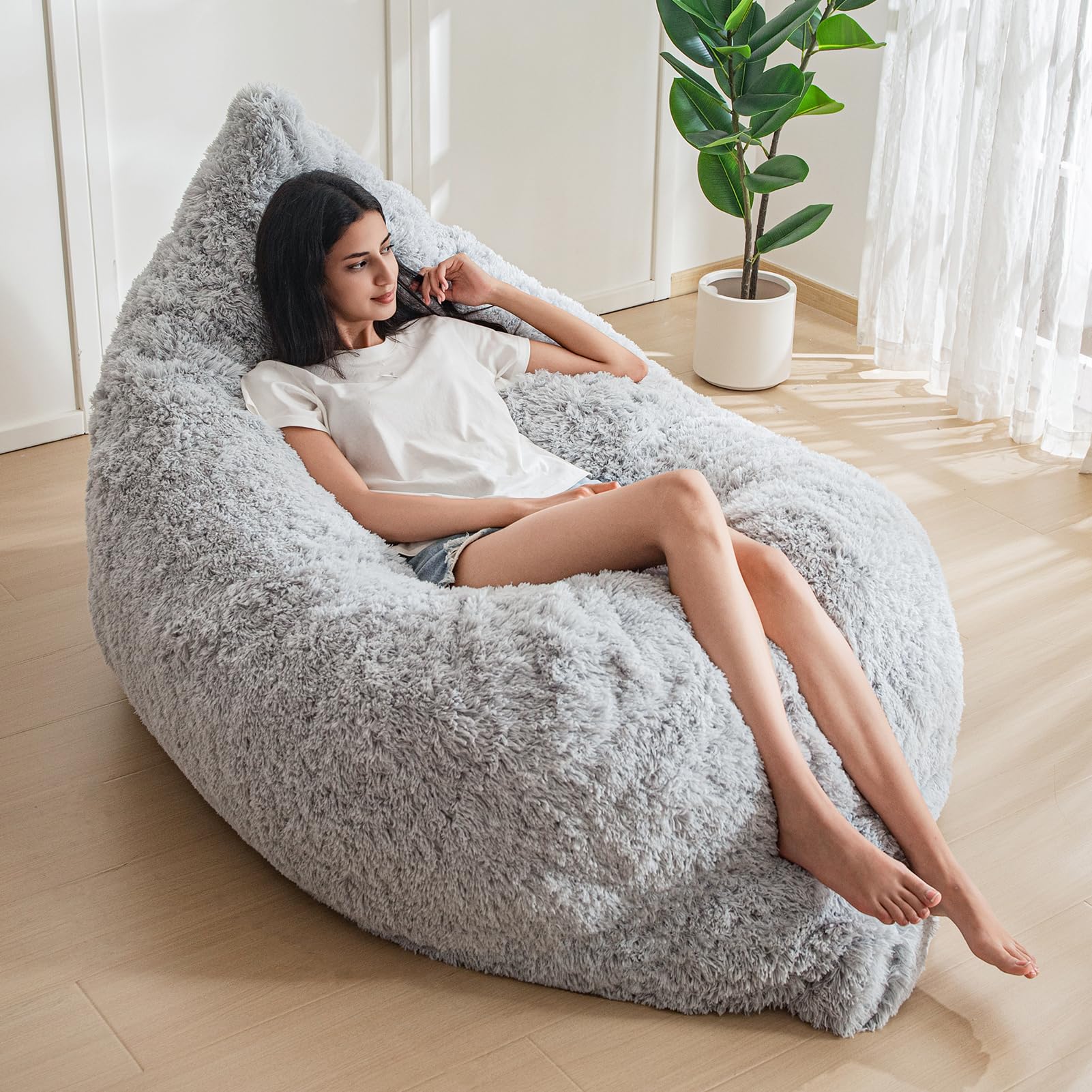 MAXYOYO 3-in-1 Convertible Bean Bag Chair - Giant Sofa Bed & Floor Mattress with High-Density Foam Filling (Grey) - Perfect for Living Room, Bedroom & Dorm Room Relaxation