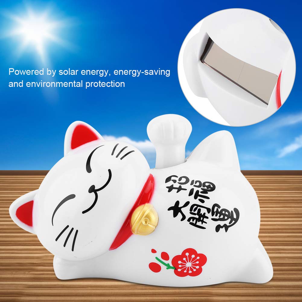 Solar Powered Lucky Fortune Cat - Feng Shui Wealth Welcoming Waving Arm Statue for Home & Office Decor | Cute Good Luck Charm for Business Success & Positive Energy