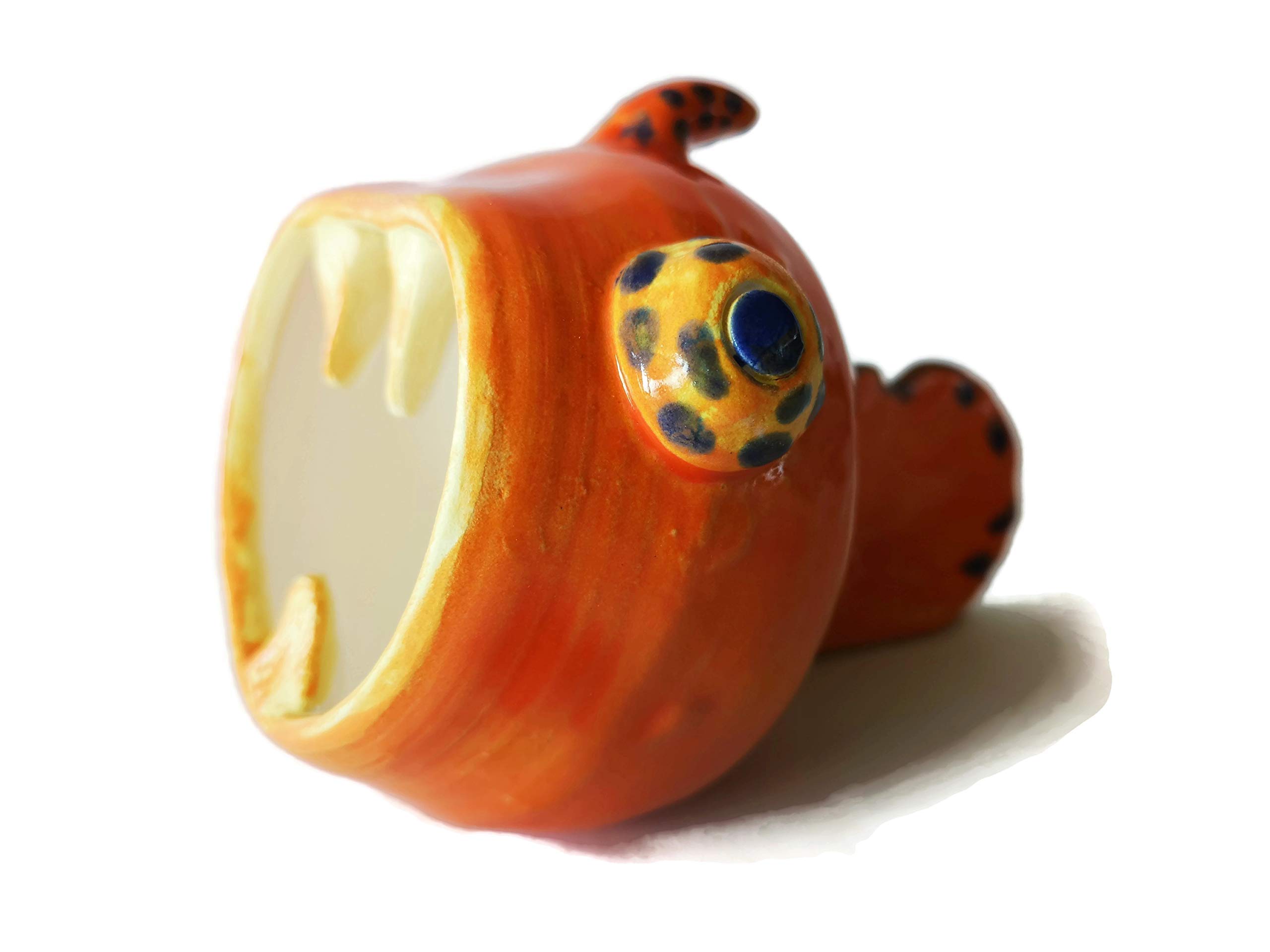 Handmade Orange Ceramic Fish Sculpture - Unique Home & Office Decor Art Piece for Living Room, Shelf, or Desk Display