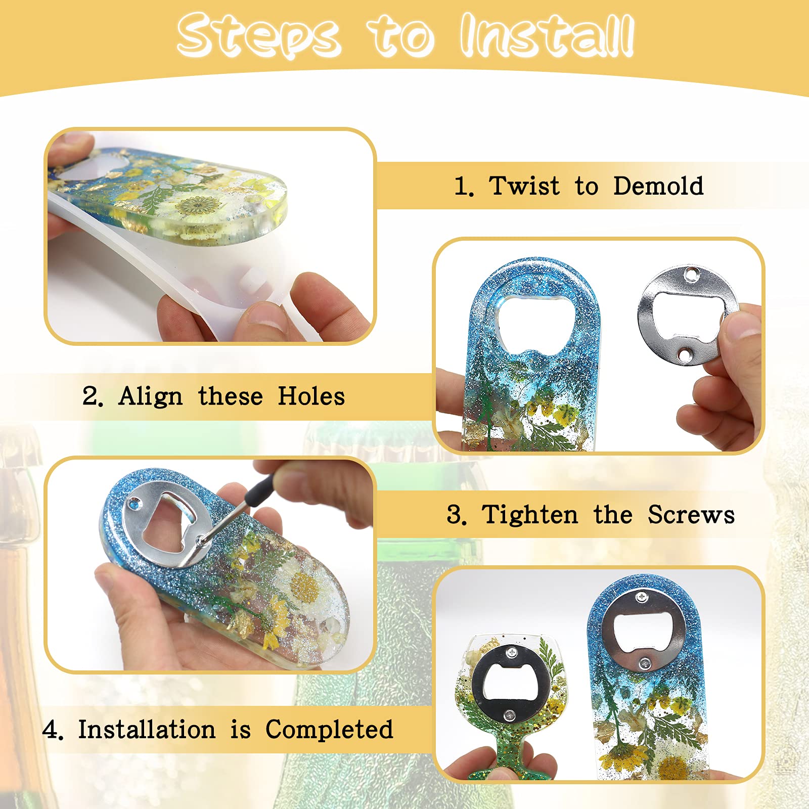 Premium Resin Bottle Opener Molds - DIY Epoxy Casting Silicone Molds for Beer Openers, Keychains & Wine Corkscrews - Complete Kit with Screwdriver & Patch - Perfect for Home Bars, DIY Jewelry Making & Unique Gifts