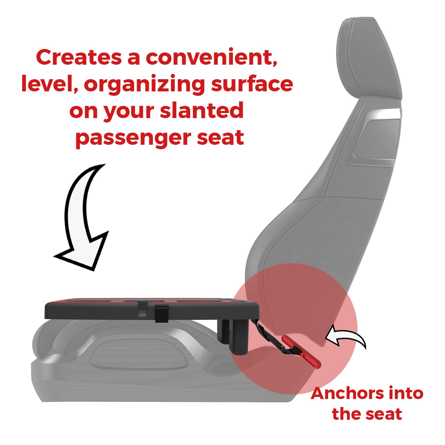 STUPID Car Tray - Premium Car Organizer with 2 Elastic Straps & Quick-Release Seat Anchor - Mobile Office Desk for Cars - Perfect for Road Trips, Food, Laptop Work & Hot Rod Accessories