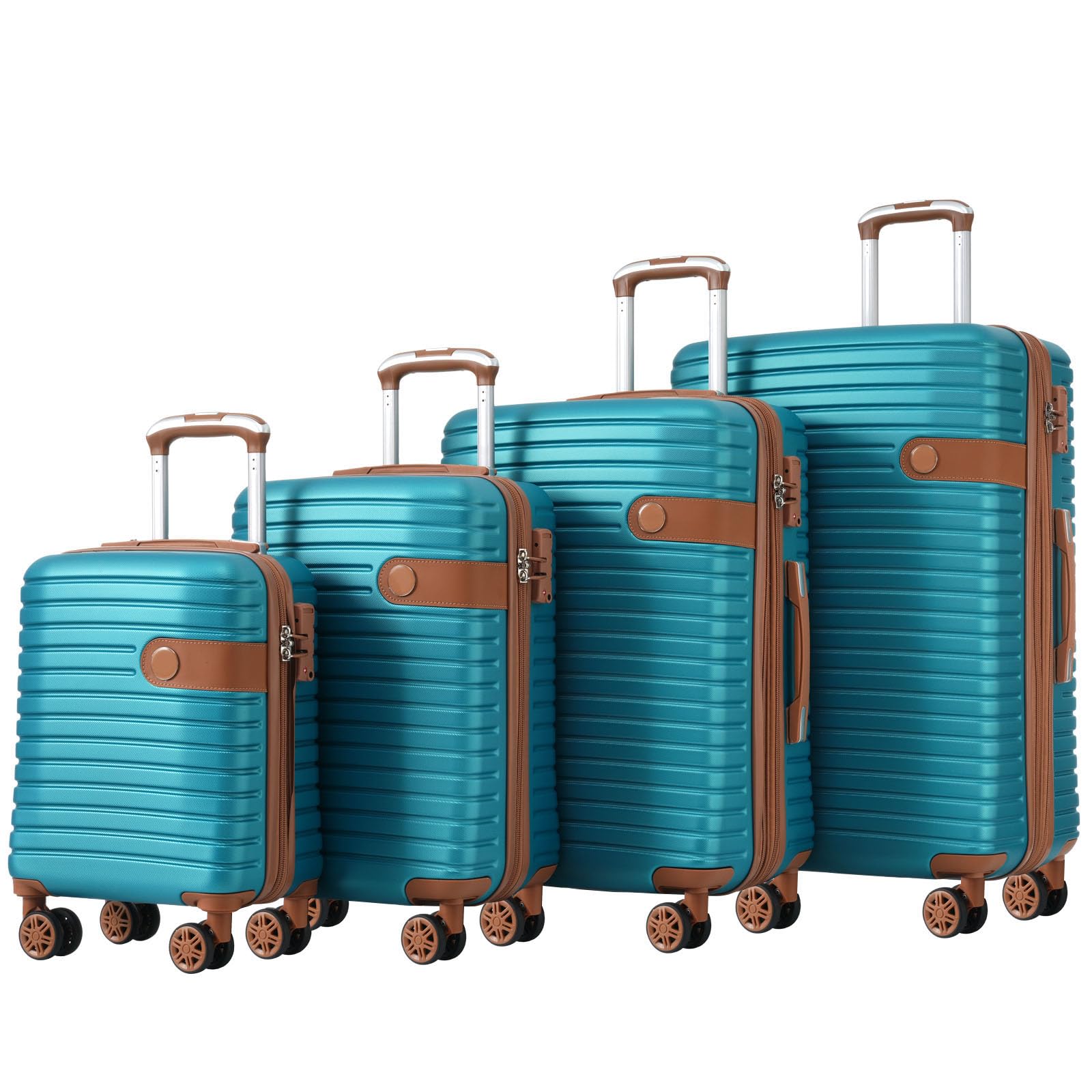 4 Piece Lightweight Hardside Luggage Set with 360° Spinner Wheels & TSA Lock - Expandable Carry On Suitcase for Travel - Perfect for Family Vacations, Business Trips & Weekend Getaways (Green)