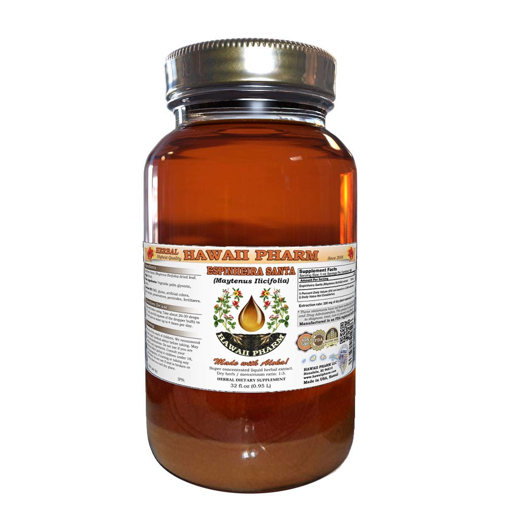 Espinheira Santa (Maytenus Ilicifolia) Tincture - Organic Dried Leaf Liquid Extract 32oz | Herbal Supplement for Digestive Support & Immune Health | Natural Remedy for Stomach Comfort & Wellness
