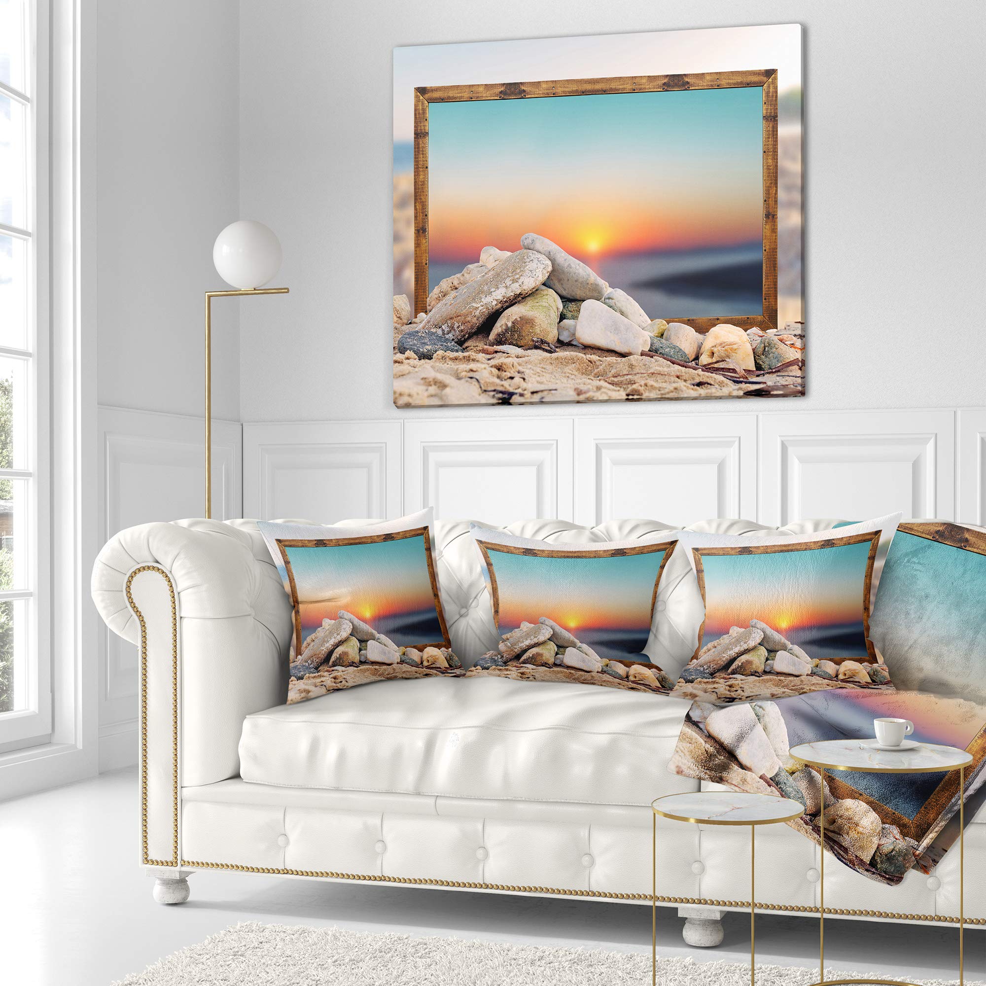 Designart Framed Effect Blurred Beach Seashore Throw Pillow Cover 26x26 Inch - High Quality Double Sided Printed Cushion Cover with Insert for Living Room, Sofa, Bedroom & Home Decor - Coastal Style Accent Pillow for Beach House & Vacation Home Decor