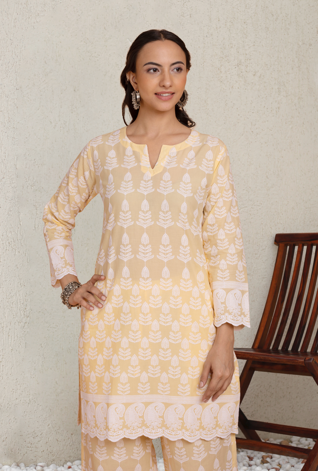 Elegant Saba Chikankari Cotton Kurta Set in Yellow | Traditional Indian Embroidered Women's Dress | Perfect for Festivals, Weddings & Casual Wear