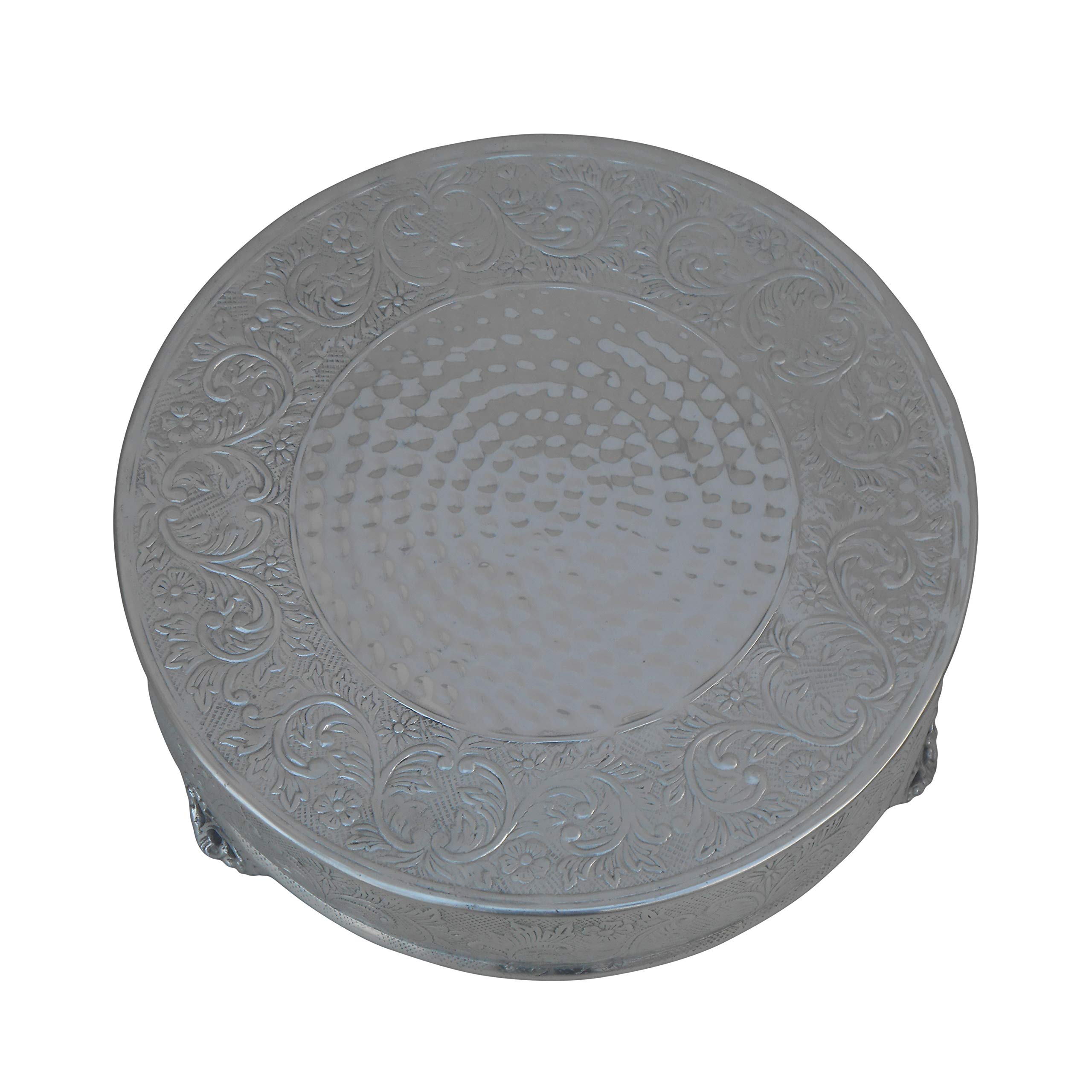 GiftBay 18 Inch Round Silver Wedding Cake Stand - Handcrafted Embossed Metal Tiered Dessert Display for Weddings, Parties & Special Events