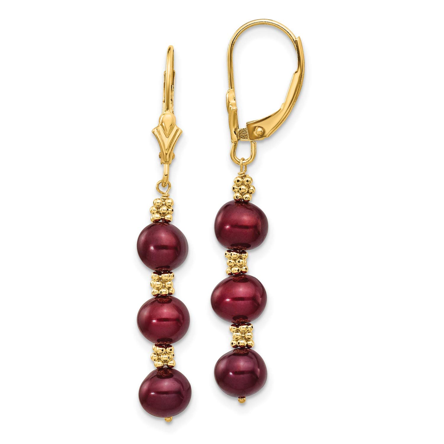 14K Yellow Gold Coffee Brown Freshwater Pearl and Bead Earrings 40x5mm - Elegant Dangle Earrings for Women, Perfect for Weddings, Parties & Everyday Wear