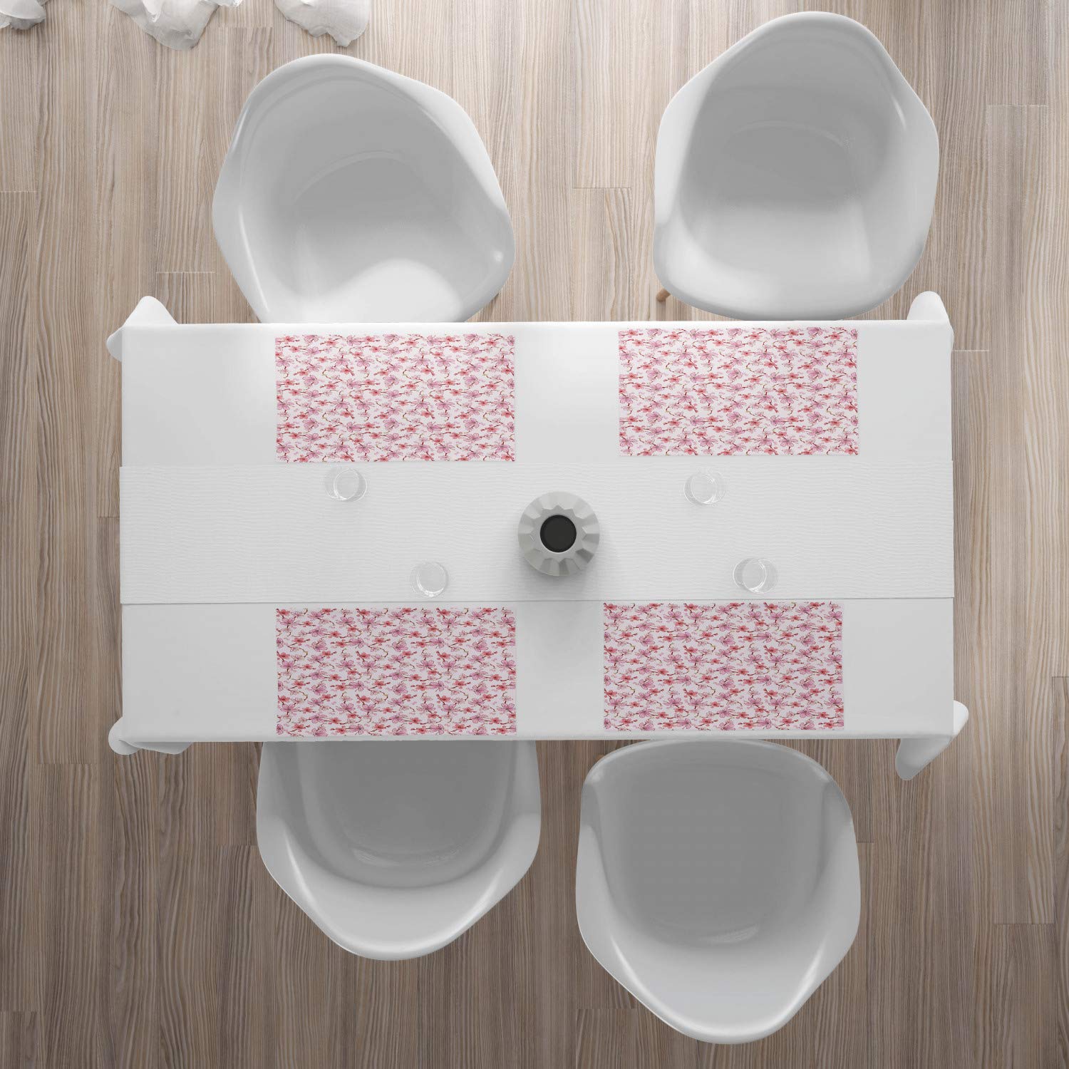Ambesonne Asian Place Mats Set of 4 - Japanese Cherry Blossom Sakura Floral Design, Washable Fabric Table Mats for Dining Room Decor, Standard Size 12x18 Inches, Pale Pink - Perfect for Spring Parties, Tea Ceremonies & Asian-Themed Dinners