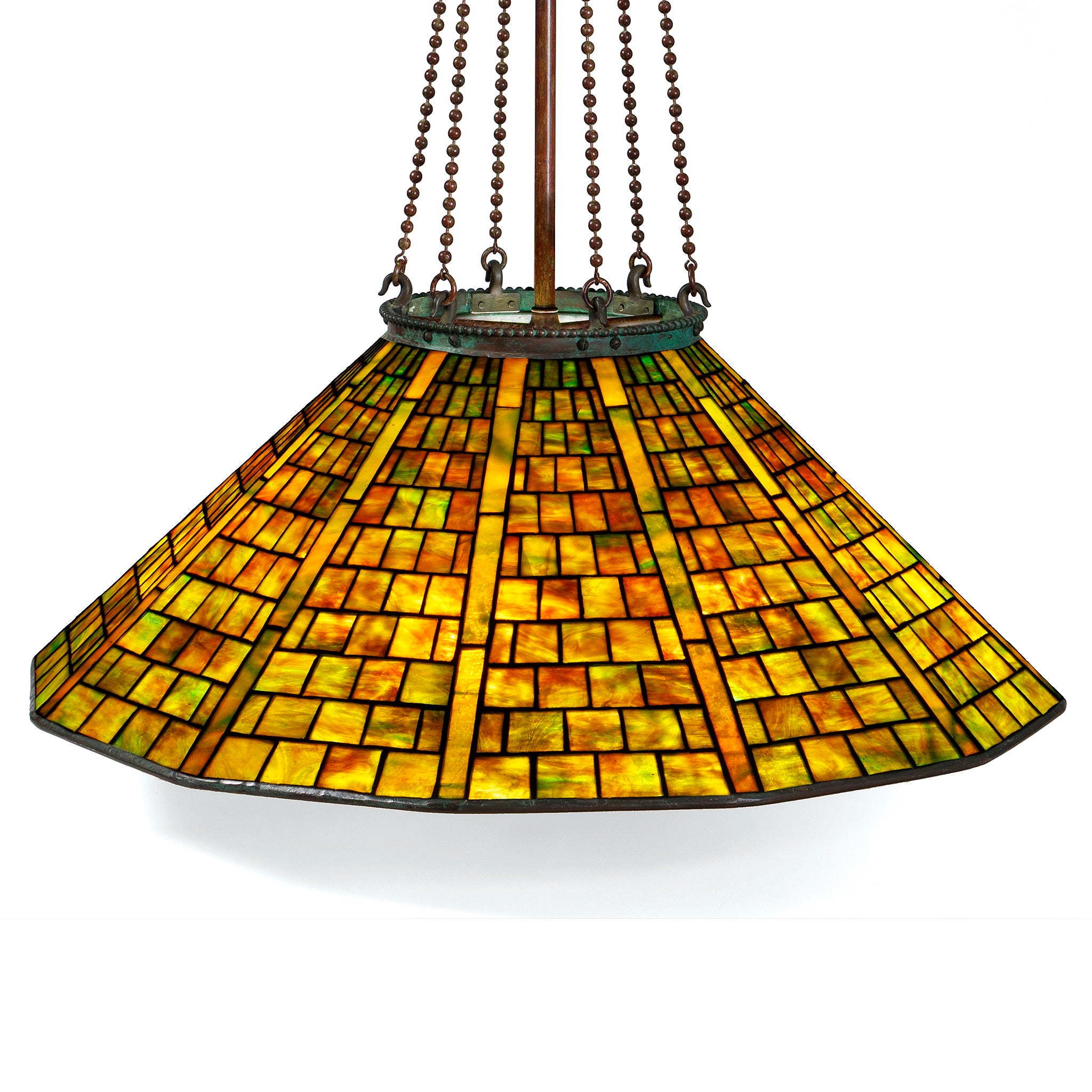 Tiffany Studios New York Geometric Chandelier - Handcrafted Stained Glass Pendant Light Fixture for Dining Room, Living Room & Bedroom Decor