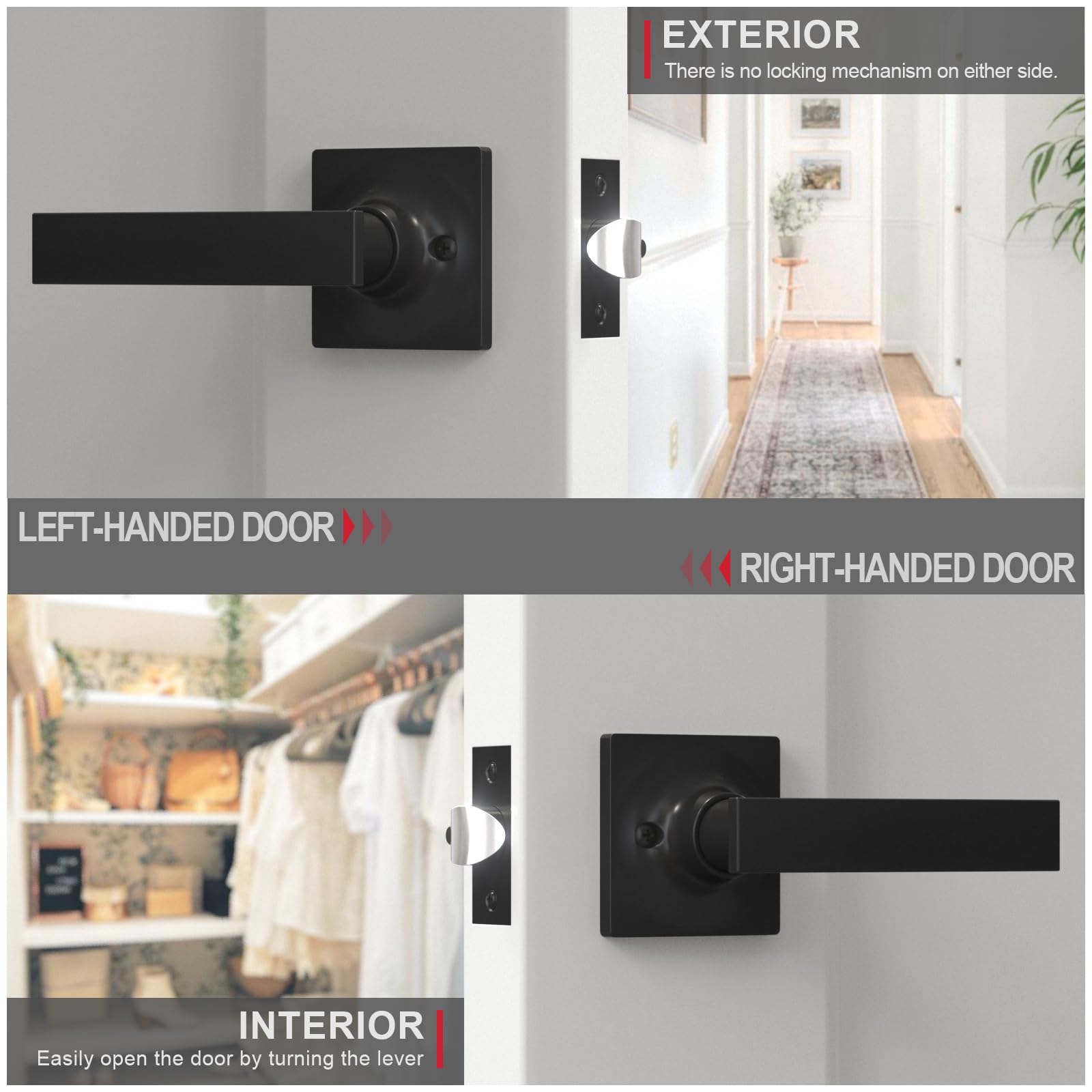 Matte Black Door Handle - Heavy Duty Passage Levers for Closet & Hallway (1 Pack) - Left/Right Reversible