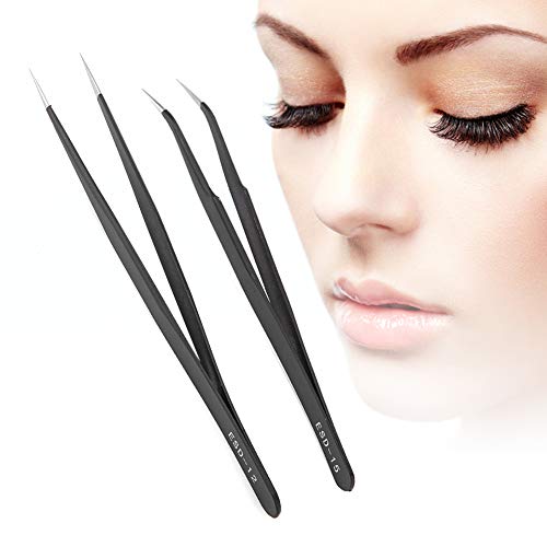 Professional Stainless Steel Eyelash Extension Tweezers Set - Straight & Curved Tip Precision Tweezers for Volume Lashes, Lash Application Tools | Perfect for Salon Professionals & DIY Lash Artists at Home