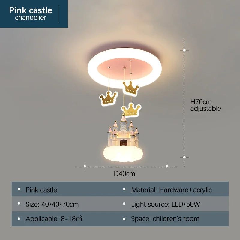 Royal Princess Castle Crown Ceiling Light - Elegant Crystal Chandelier for Girls' Bedroom, Nursery, Birthday Party & Fairy Tale Themed Decor