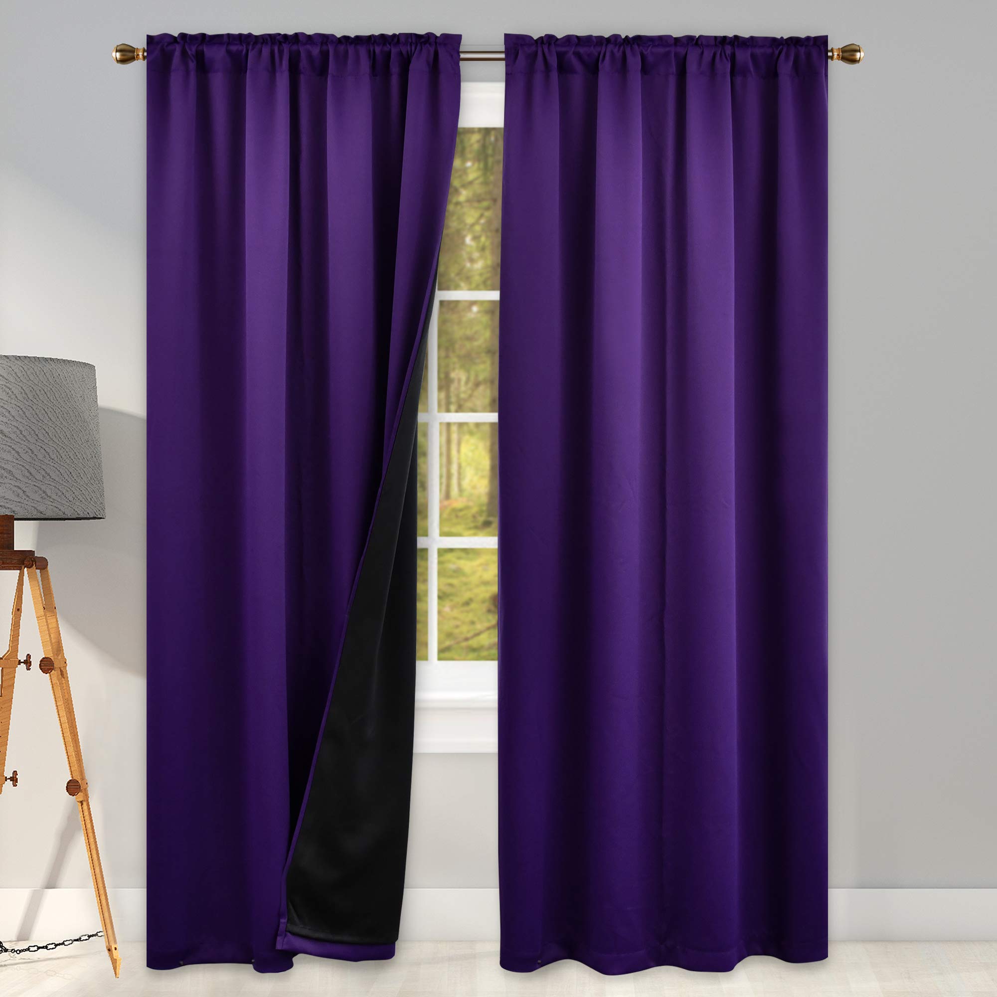 Blackout Purple Curtains for Bedroom & Living Room - 84 Inch Thermal Insulated Energy Saving Double Layer Drapes (2 Panel Rod Pocket Top) - Perfect for Light Blocking, Privacy & Temperature Control