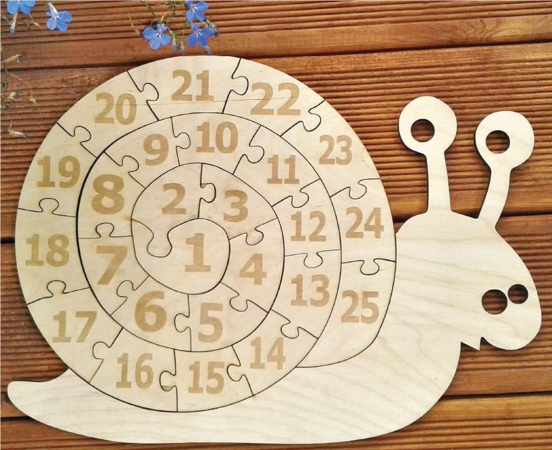 Educational Wooden Puzzle Set for Kids - Number & Snail Learning Toys - Montessori Math Games for Toddlers - Perfect for Homeschooling & Classroom Activities