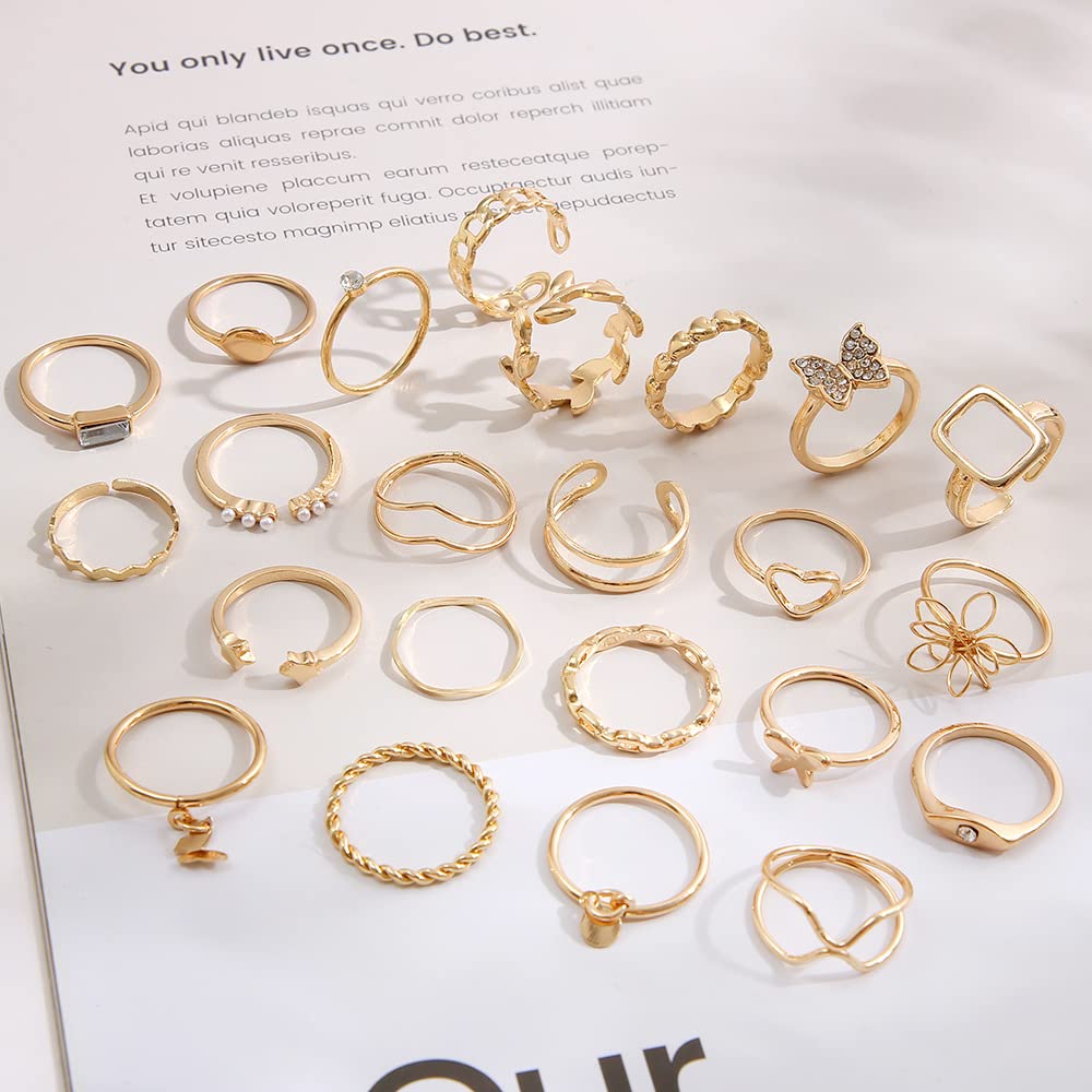 48PCS Vintage Butterfly Heart Snake Rings Set - Gold Plated Geometric Hollow Rings for Women & Girls - Latest Stylish Jewelry for Parties, Gifts & Everyday Wear