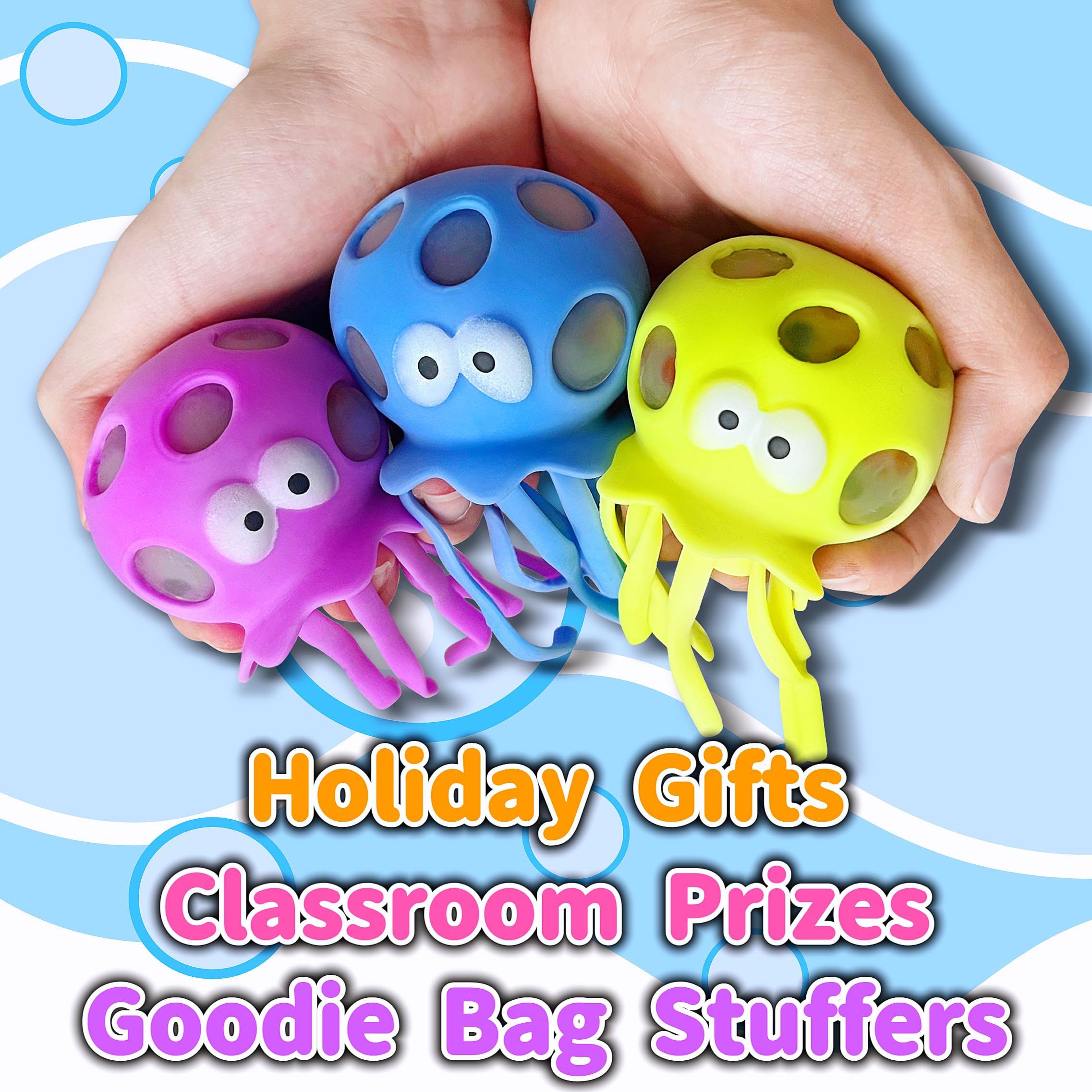 3 Pack Octopus Squishy Stress Balls for Adults & Kids - Ocean Animal Sensory Toys for Anxiety Relief, Classroom Prizes, Party Favors - Soft Squeeze Fidget Toys for Office, School, Travel & Stress Management