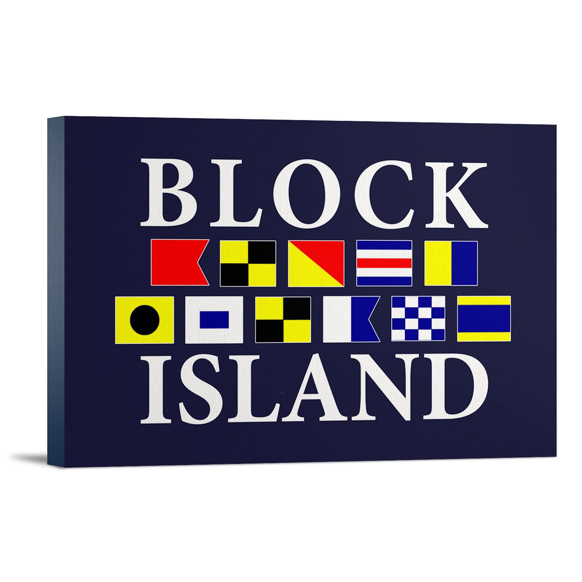 Nautical Flags Wall Art - Block Island, Rhode Island - 36x24 Gallery Wrapped Canvas - Perfect for Beach House, Coastal Decor & Nautical Themed Rooms