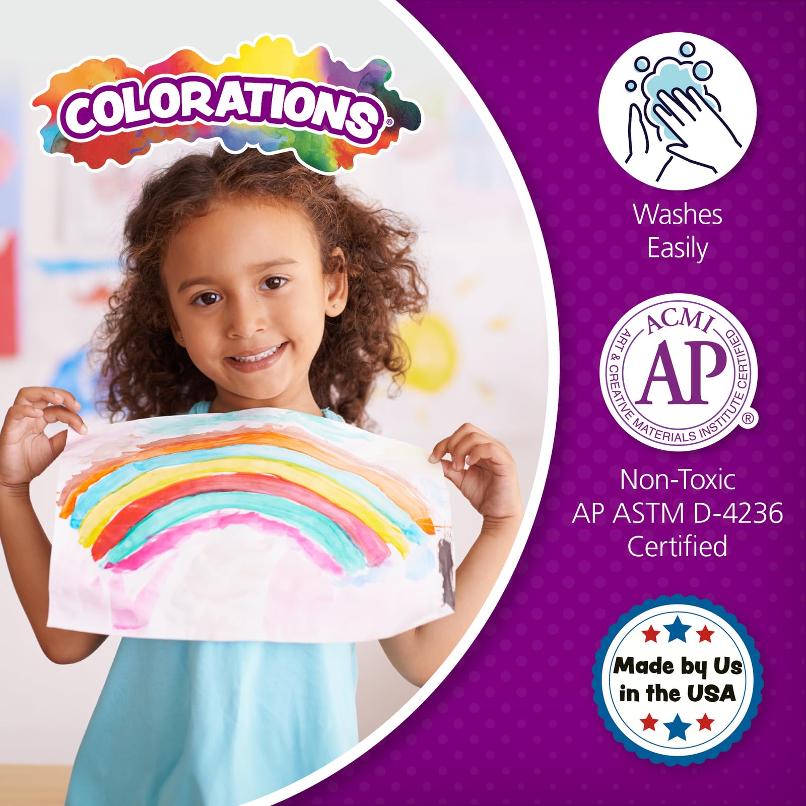 Colorations Washable Tempera Paint Set - 6 Non-Toxic Vibrant Colors (8oz Each) | Safe Kids Art Supplies for Classroom, Homeschool & DIY Crafts | Perfect for Finger Painting, Canvas Art & School Projects