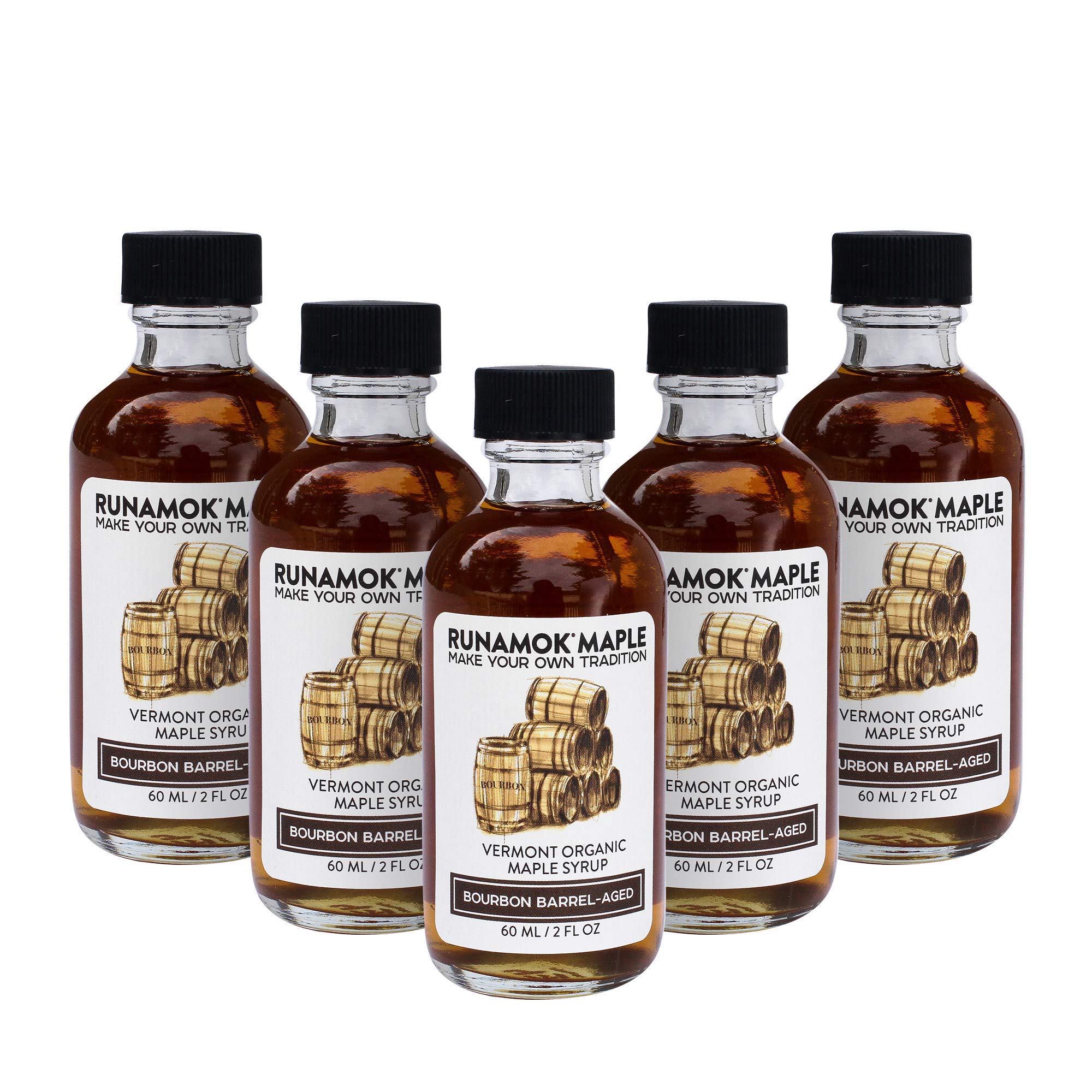 Premium Bourbon Barrel-Aged Maple Syrup Mini Bottles (2 Fl Oz/60ml) - 24-Pack for Wedding Favors, Stocking Stuffers & Gourmet Gifts | Pure Vermont Maple Syrup Sampler | Perfect for Pancakes, Cocktails & Dessert Toppings