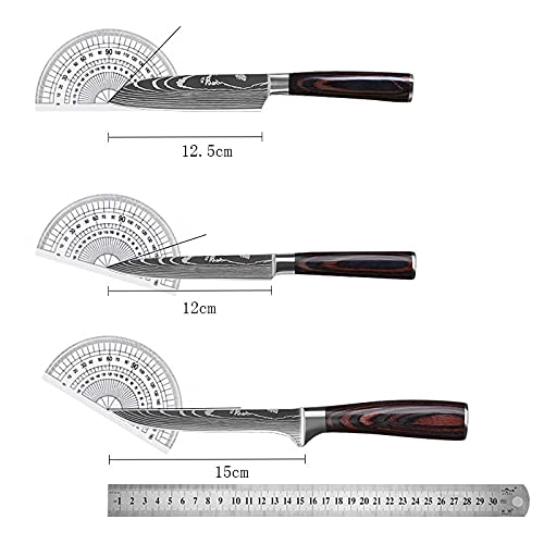 Premium Damascus Steel Japanese Chef Knife Set - 5-Piece Kitchen Knives with Santoku, Utility & Slicing Knives for Professional Cooking | Perfect for Home Chefs, Culinary Students & Restaurant Use (Color: 5 Pcs Set 02)