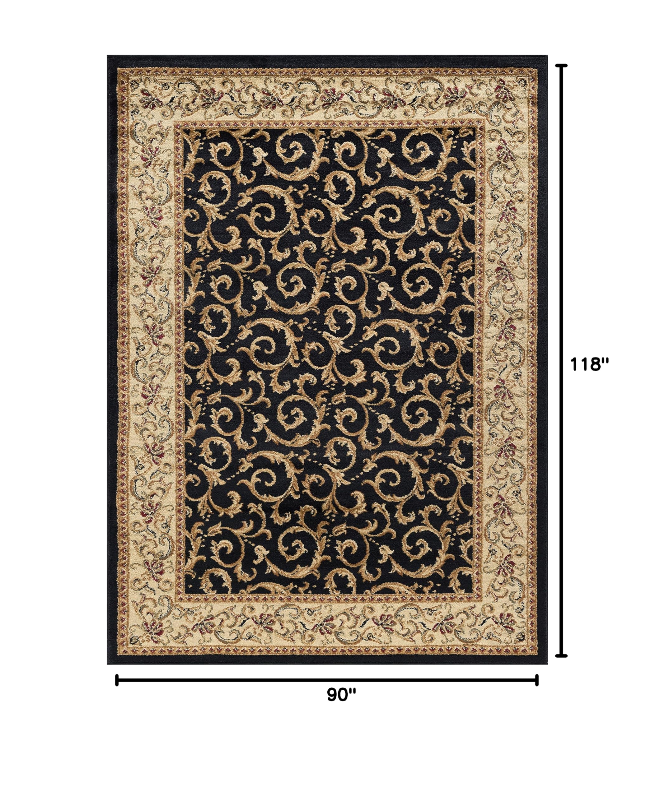 Tayse Westminster Black 8x10 Rectangle Area Rug - Soft Transitional Oriental Design for Living Room, Bedroom & Dining Room - Perfect for Home Decor, Floor Protection & Cozy Interior Styling