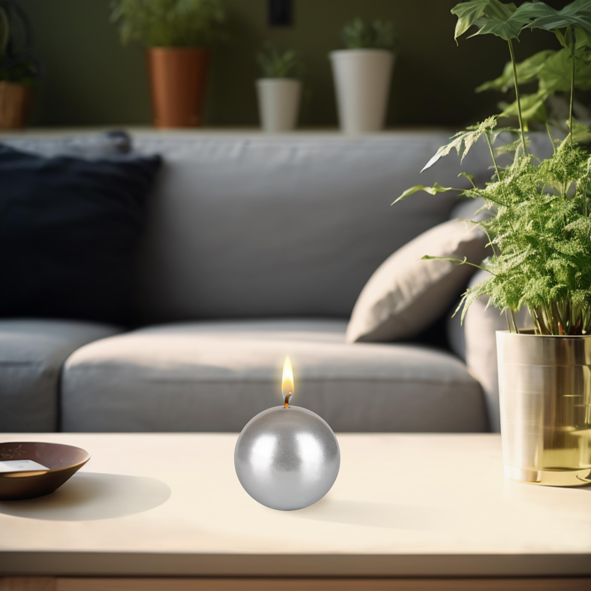 Premium Unscented Silver Ball Candles - 3