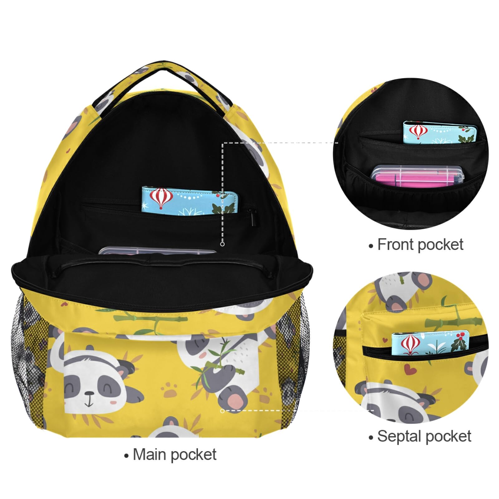 Qilmy Panda Backpack for Girls - Cute School Bookbag with Laptop Compartment, Lightweight Travel Daypack for Students (Yellow) - Perfect for School, College, Travel & Daily Use