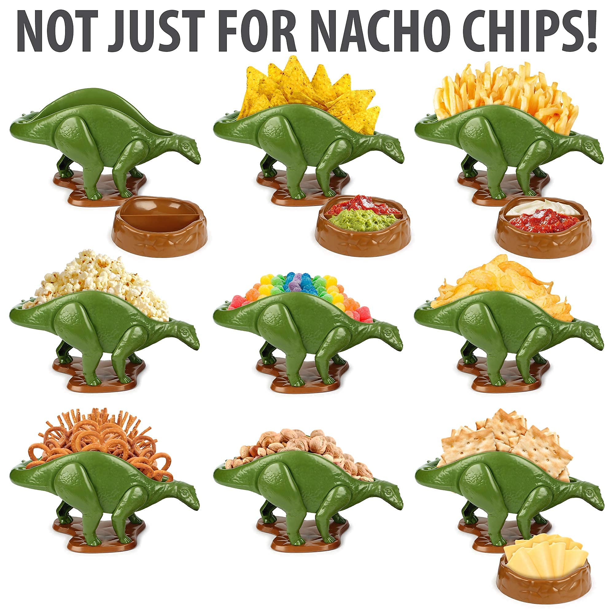Funwares Nachosaurus & Tricerataco Dinosaur-Themed Chip & Dip Serving Set with Taco Holder - Perfect for Taco Tuesday Parties, Game Nights & Dinosaur-Themed Events