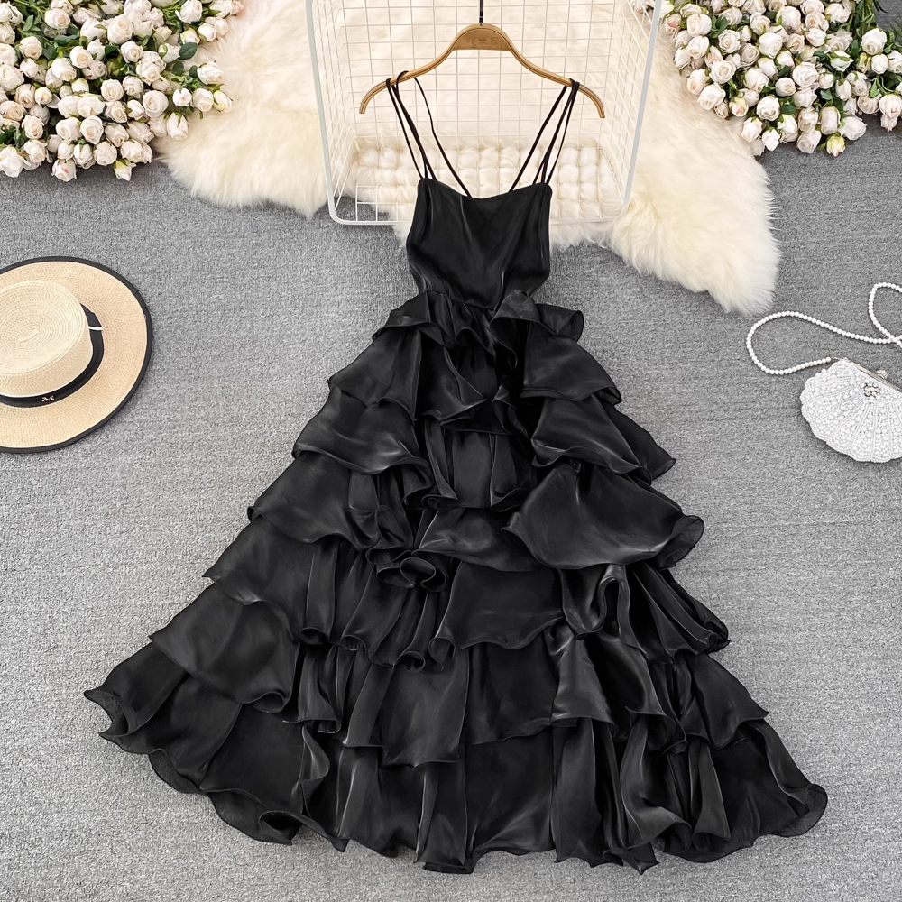 Fairy Spaghetti Strap Dress - Retro A-Line Ruffle Cake Dress for Women | Summer Floral Sundress | Perfect for Beach Vacation, Date Night & Party Wear